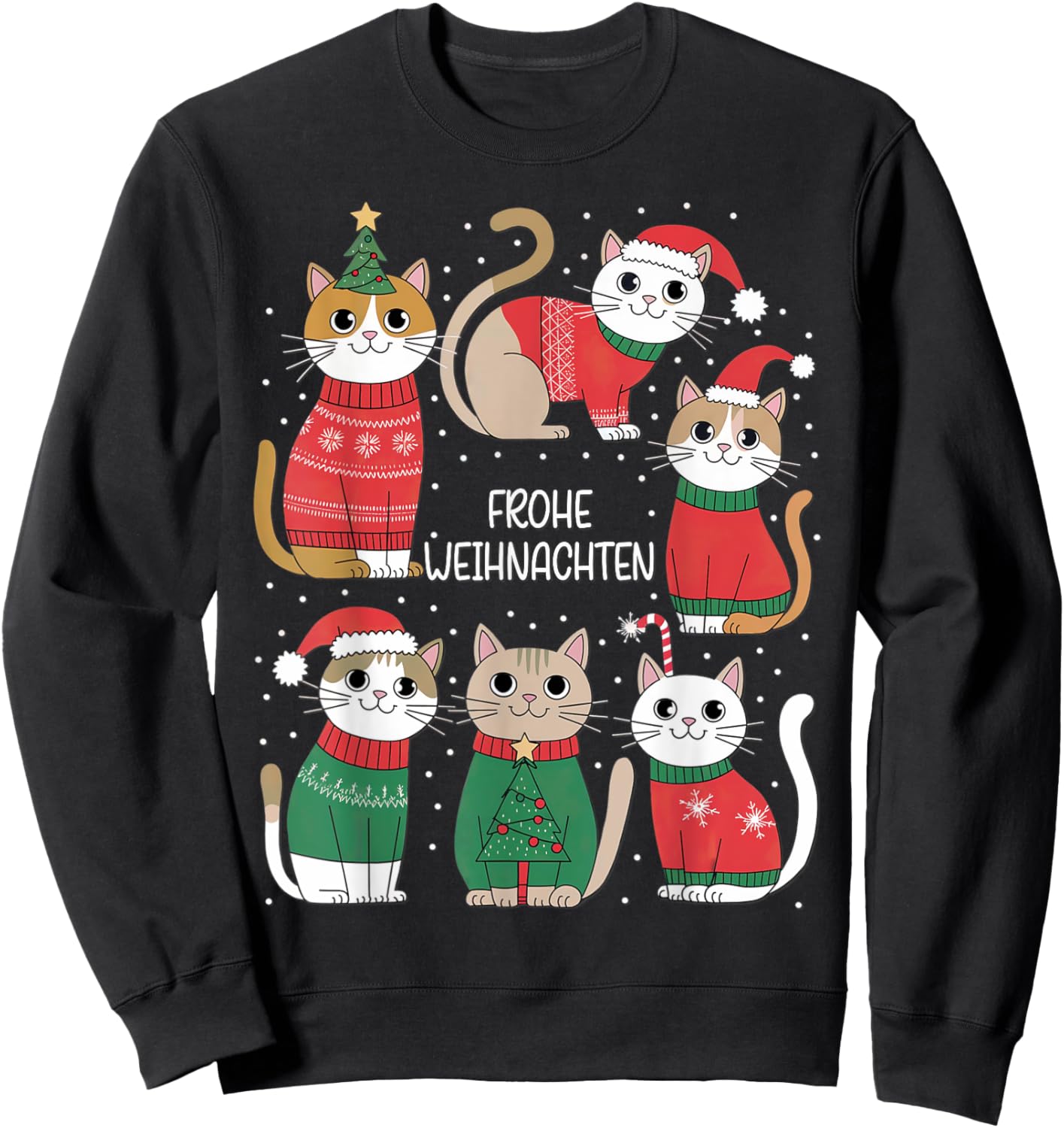 Frohe Weihnachten German Christmas Cats Cute Festive Holiday Sweatshirt - Sweatshirt | Black