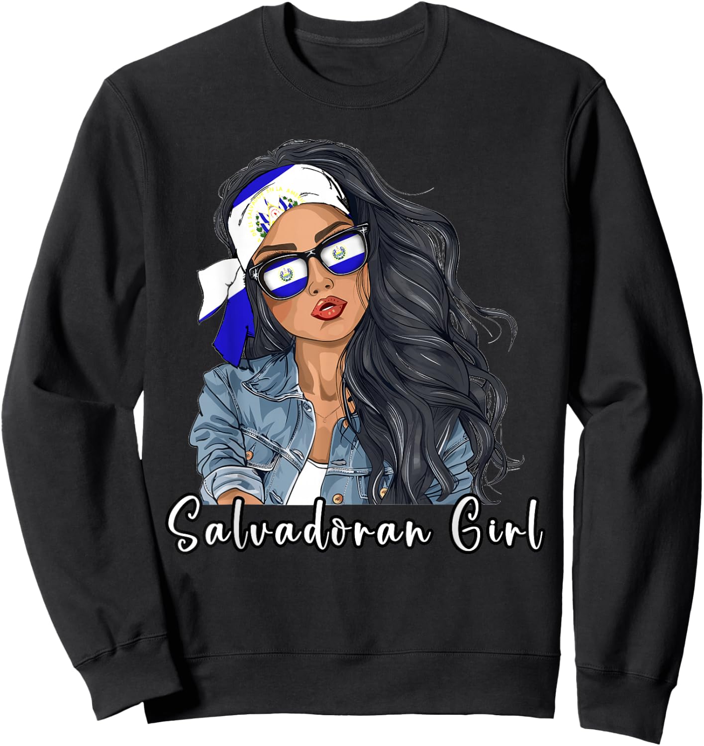 Salvadorena Woman Product Flag Uniform Girl El Salvador Sweatshirt - Sweatshirt | Black