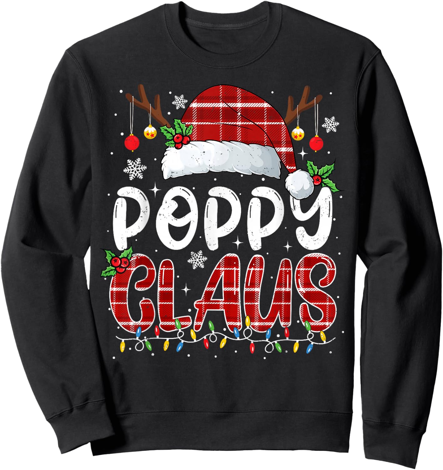 Poppy Claus Christmas Lights Pajama Family Matching Sweatshirt - Sweatshirt | Black