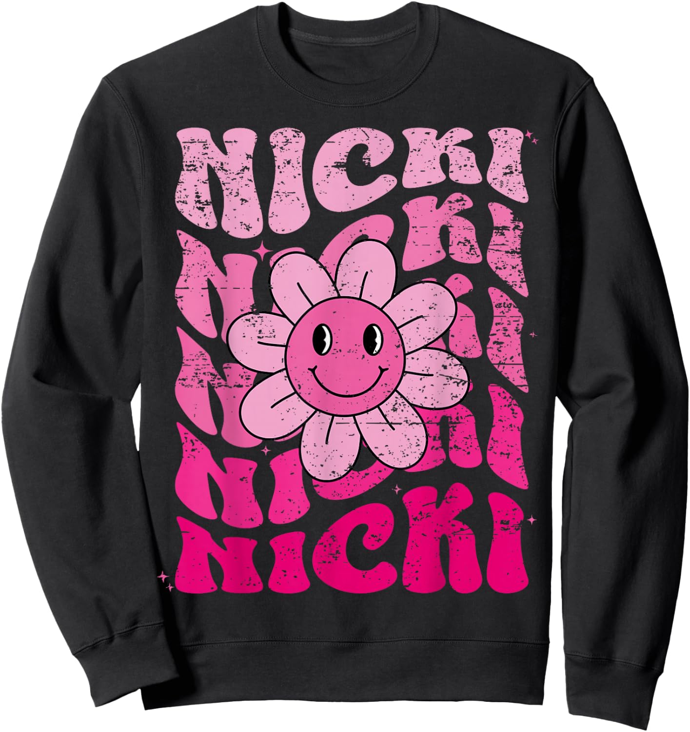 Nicki First Name I Love Nicki Girl Groovy 80's Vintage Sweatshirt - Sweatshirt | Black