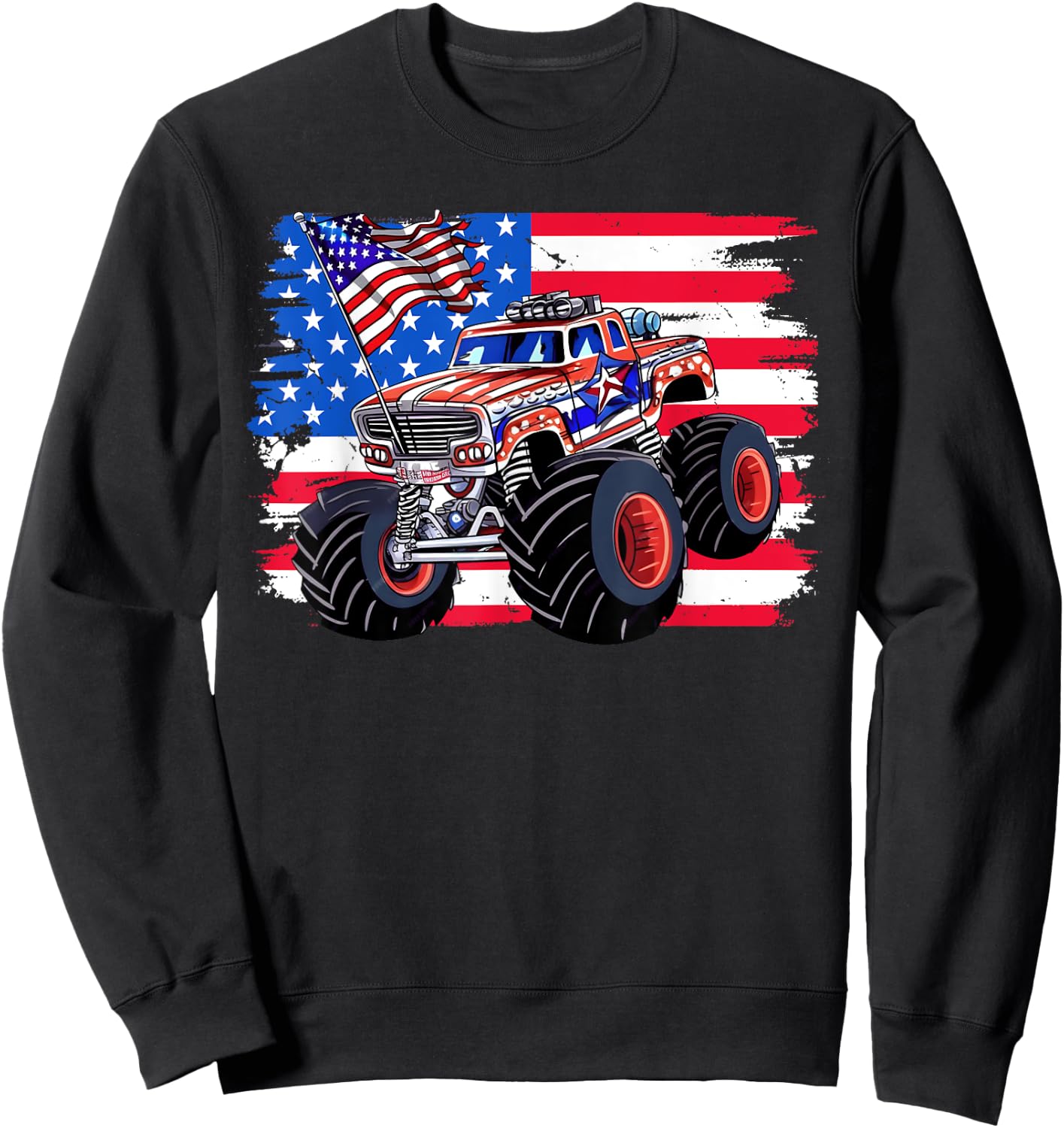 Monster Truck 4th Of July Shirt Boys American Flag Men USA Sweatshirt - Sweatshirt | Black