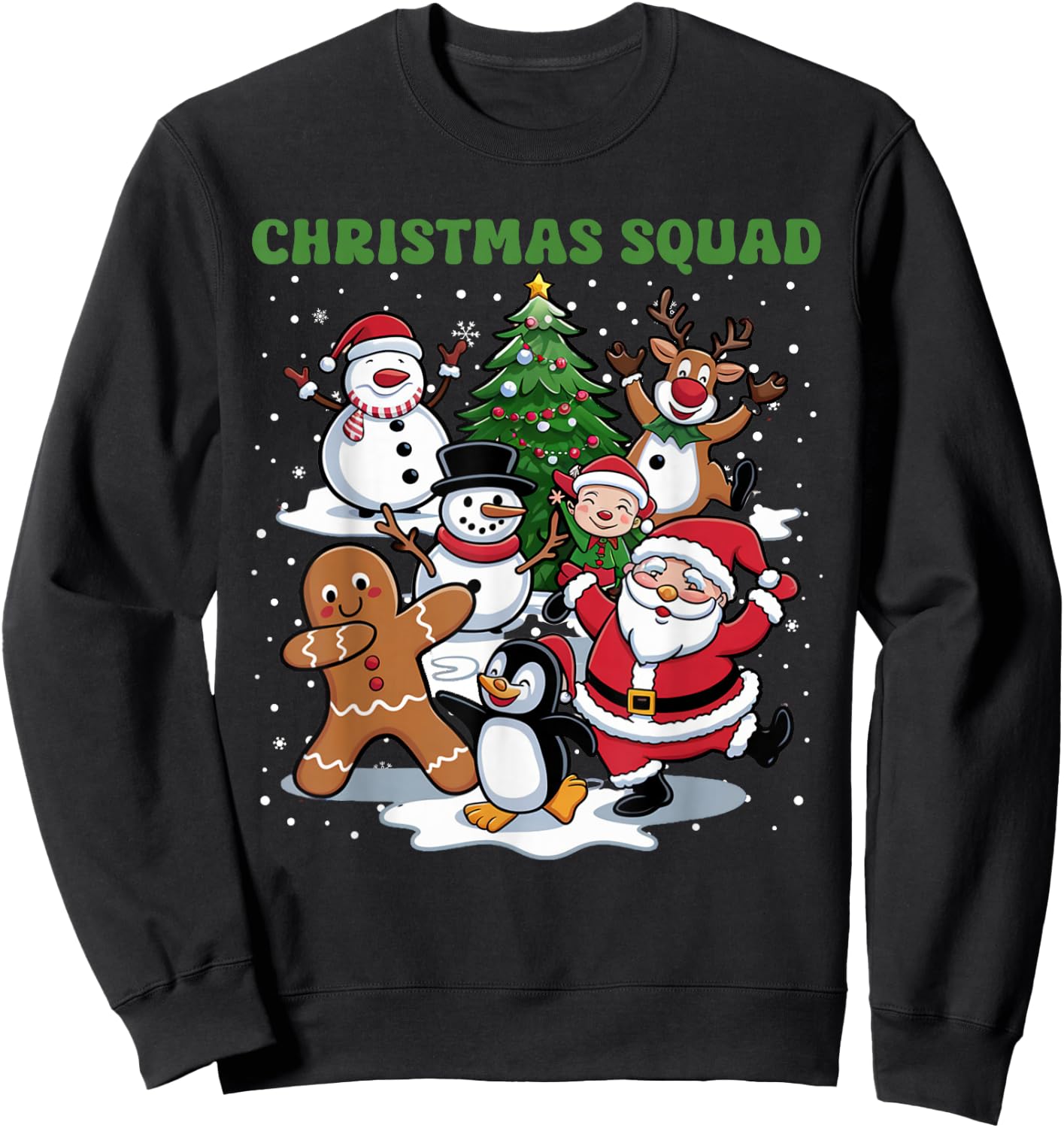Christmas Squad Dancing Santa and Friends Cute Xmas Sweatshirt - Sweatshirt | Black