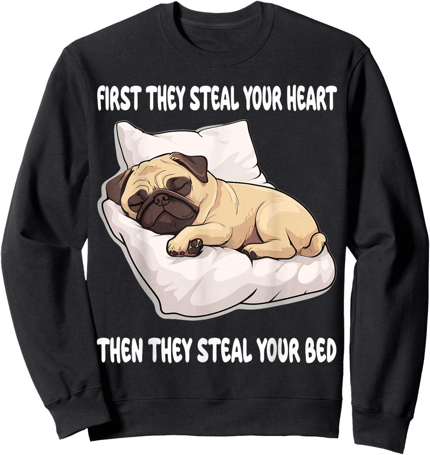 Pug Sleeping Pajamas Nightgown Sweatshirt - Sweatshirt | Black
