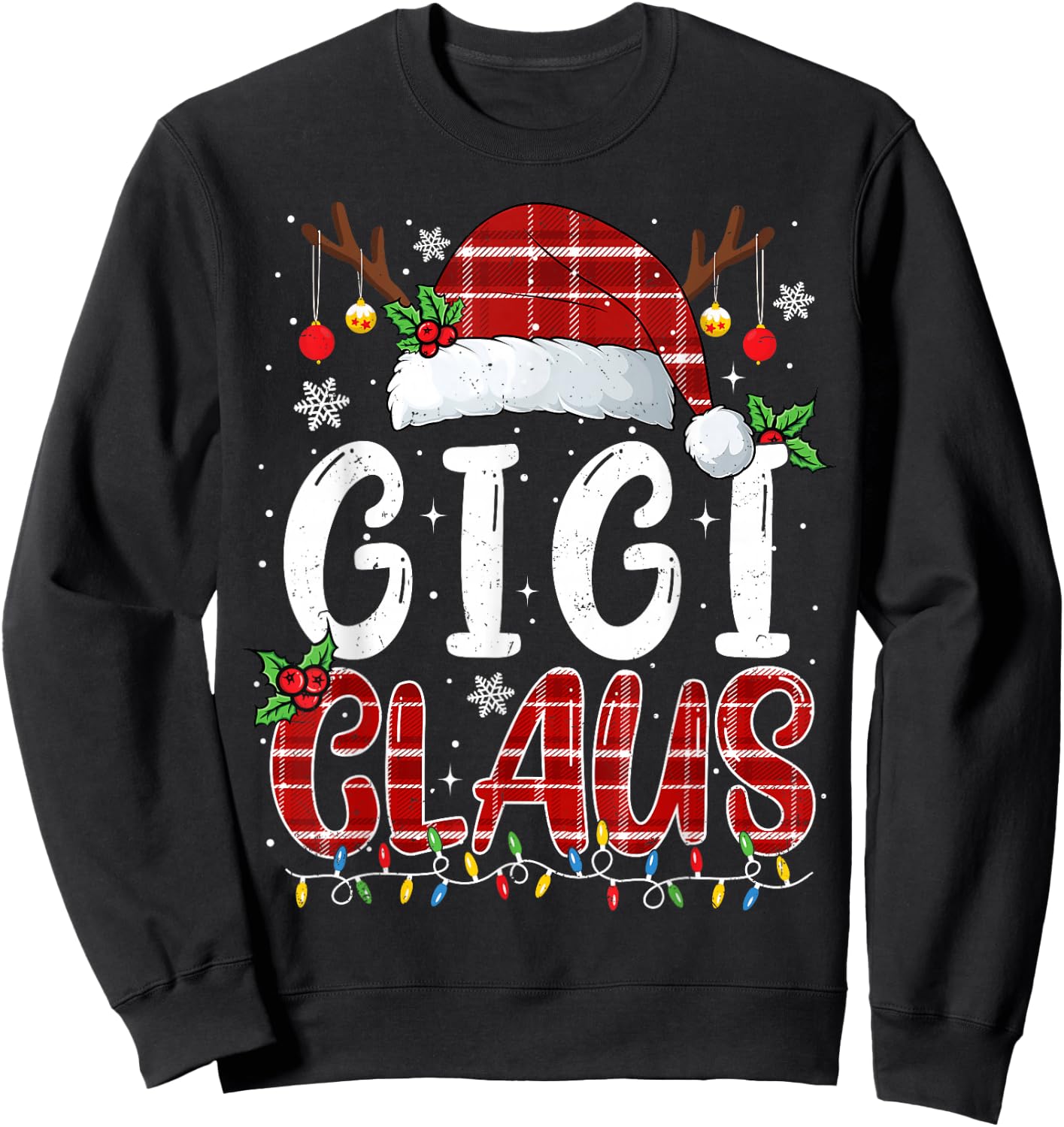 Gigi Claus Christmas Lights Pajama Family Matching Sweatshirt - Sweatshirt | Black