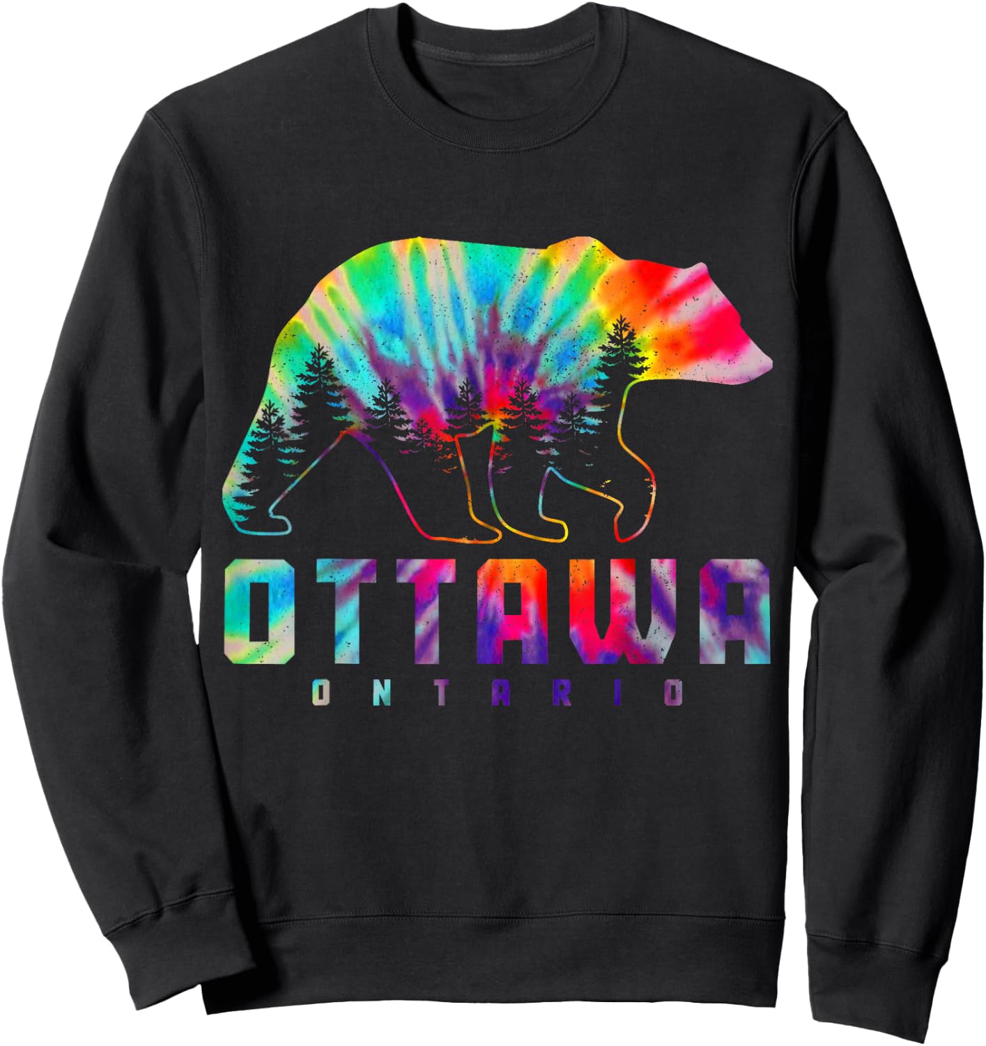 Ottawa Ontario Canada Tie Dye Bear Pride Outdoor Vintage Sweatshirt - Sweatshirt | Black