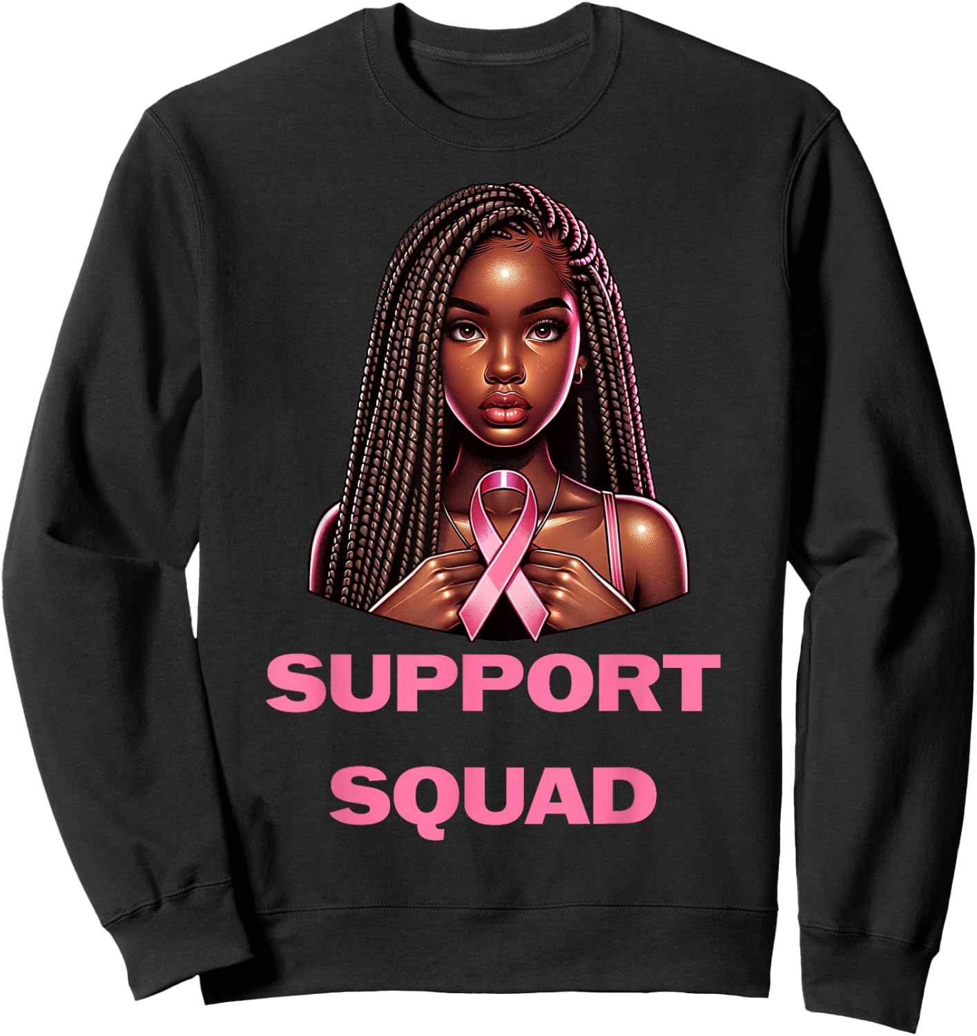Breast Cancer Awareness Pink Black Women Girl African Queen Sweatshirt - Sweatshirt | Black