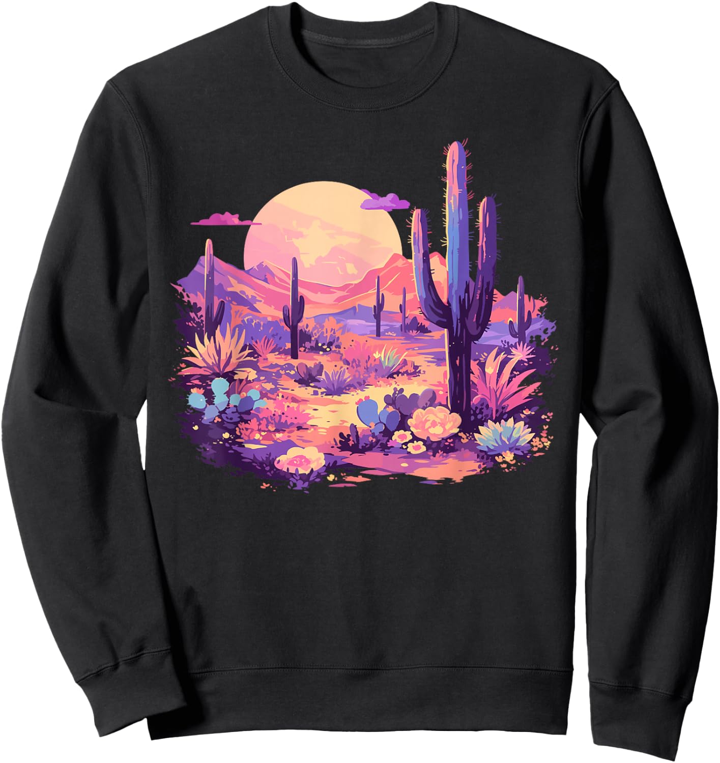 Saguaro Cactus Arizona Desert Cute Moon Pastel Purple Pink Sweatshirt - Sweatshirt | Black