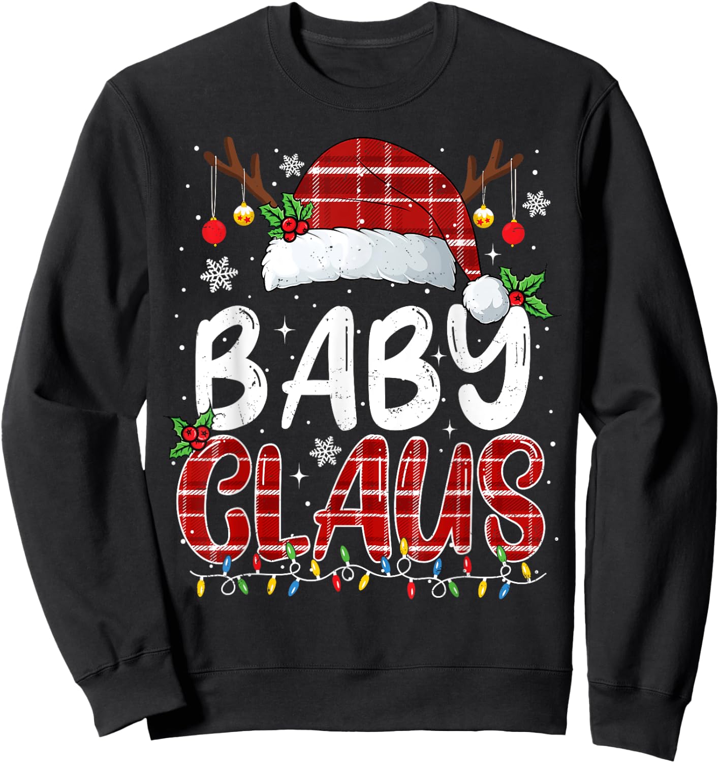 Baby Claus Christmas Lights Pajama Family Matching Sweatshirt - Sweatshirt | Black