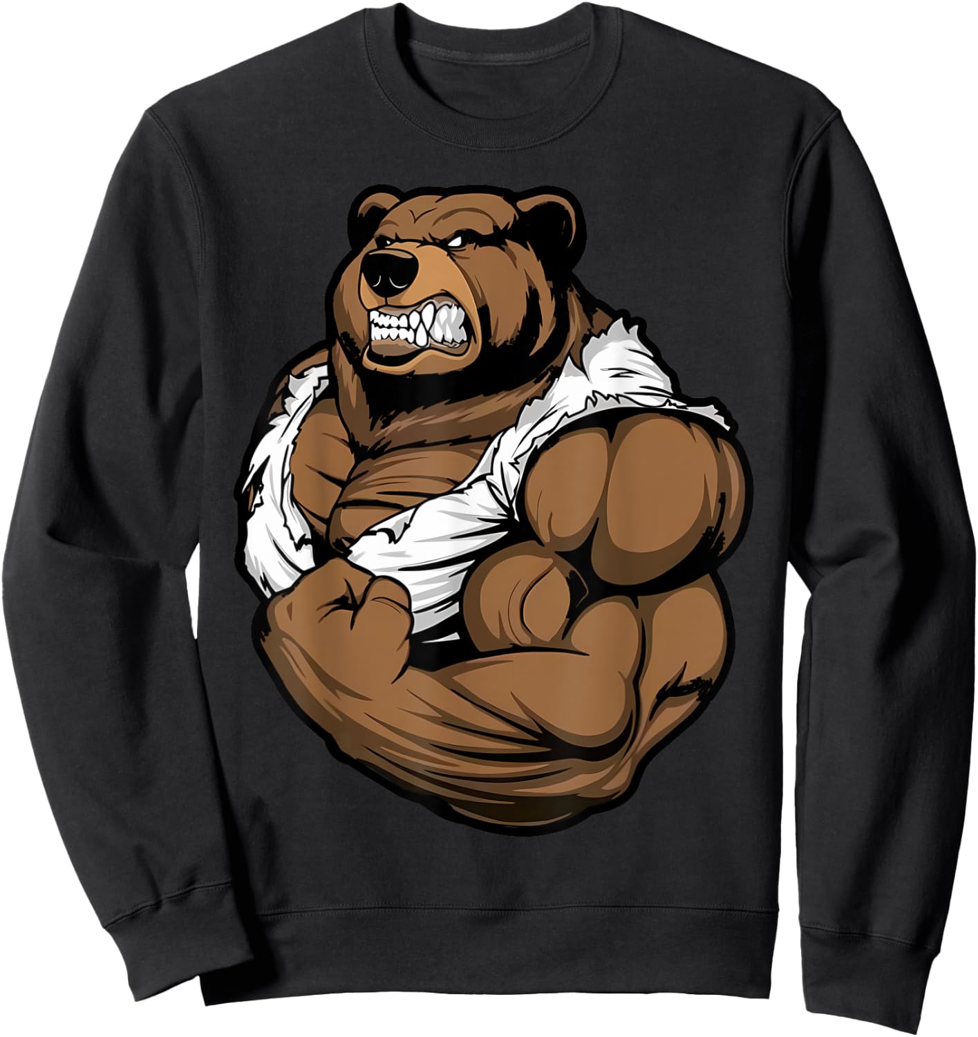 Bear Bodybuilder Muscular Body Gym Fitness Weightlifting Sweatshirt - Sweatshirt | Black