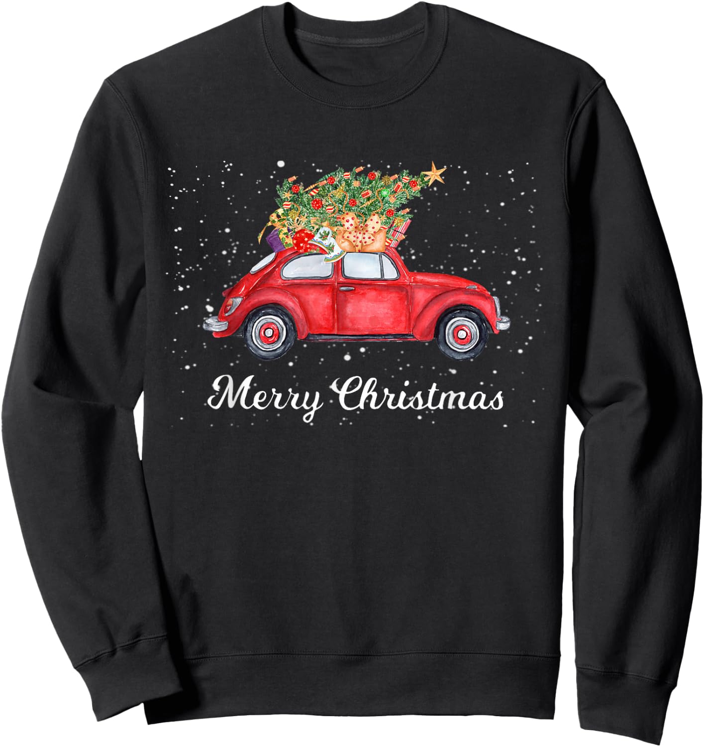 Retro Red Cars Christmas Tree on Car Xmas Vacation Sweatshirt - Sweatshirt | Black