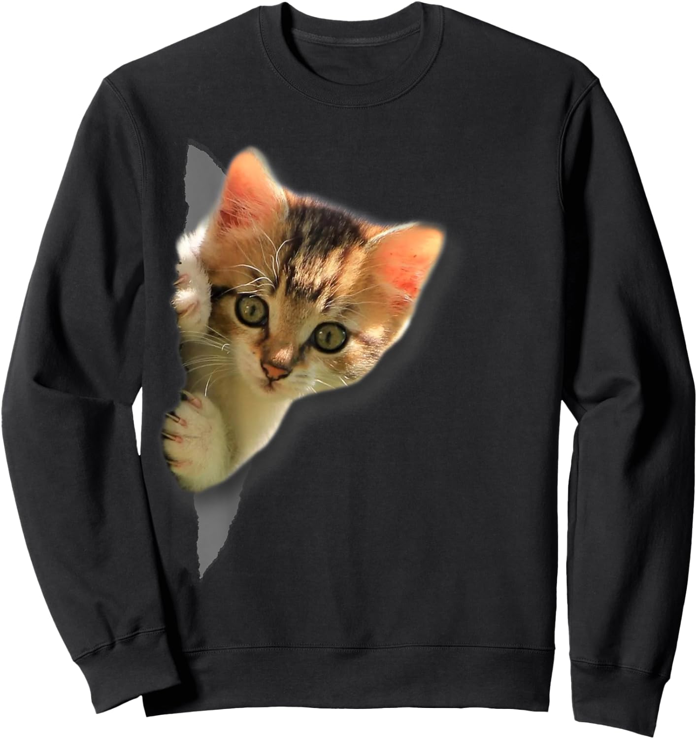 Funny Kitten Torn Cloth Funny Cat Lover Cat Owner Cat Lady Sweatshirt - Sweatshirt | Black