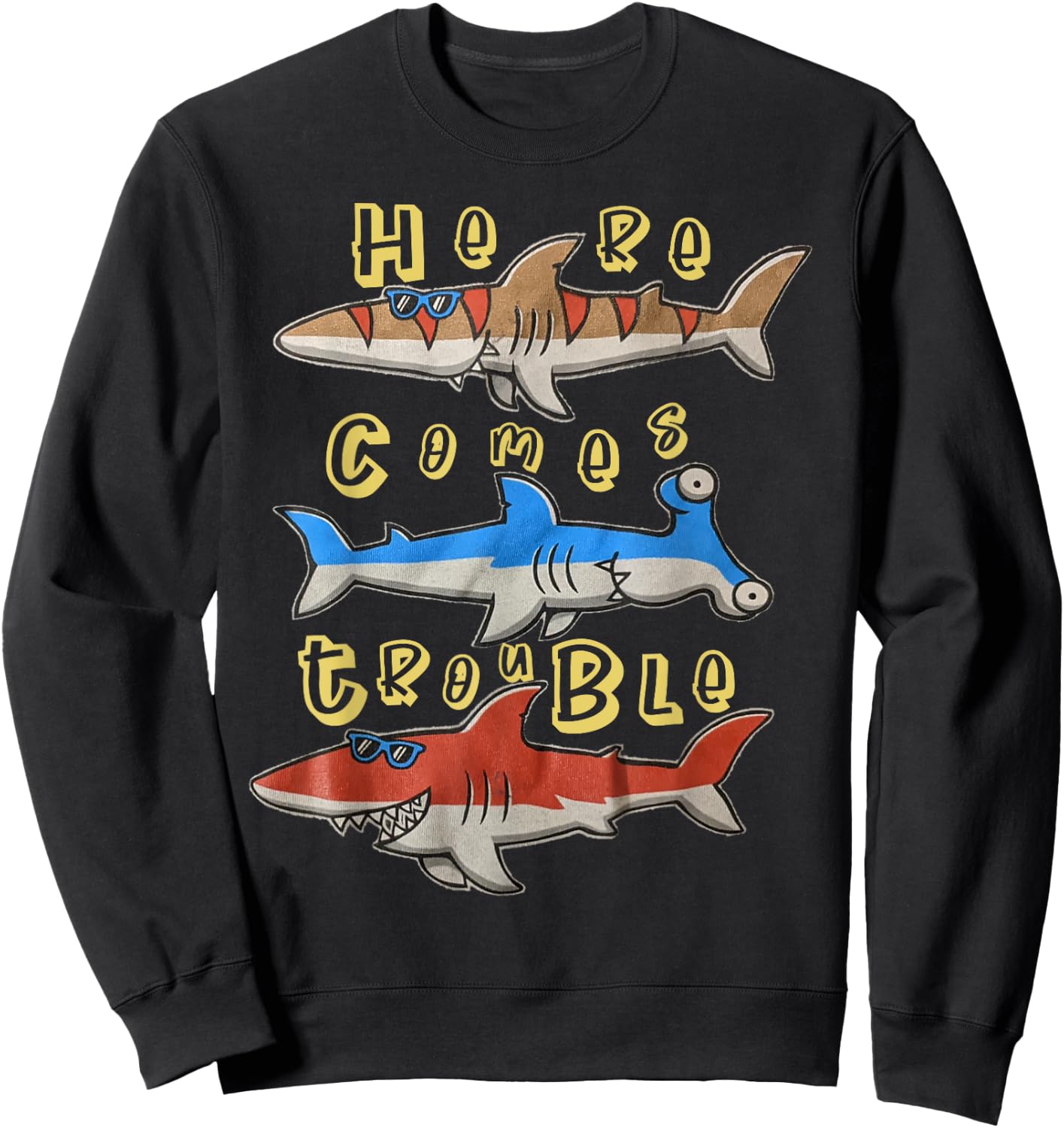 Here Comes Trouble Shark Shirt For Boys Sweatshirt - Sweatshirt | Black