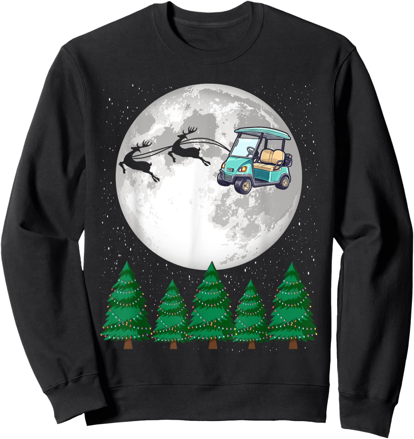 Golf Cart Santa Christmas Sleigh - Funny Golf Cart Xmas Sweatshirt - Sweatshirt | Black