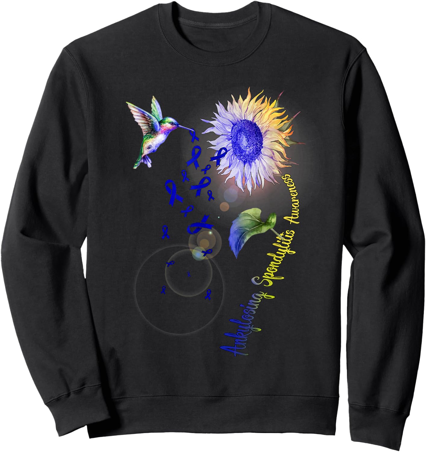 Ankylosing Spondylitis Sunflower Hummingbird Sweatshirt - Sweatshirt | Black