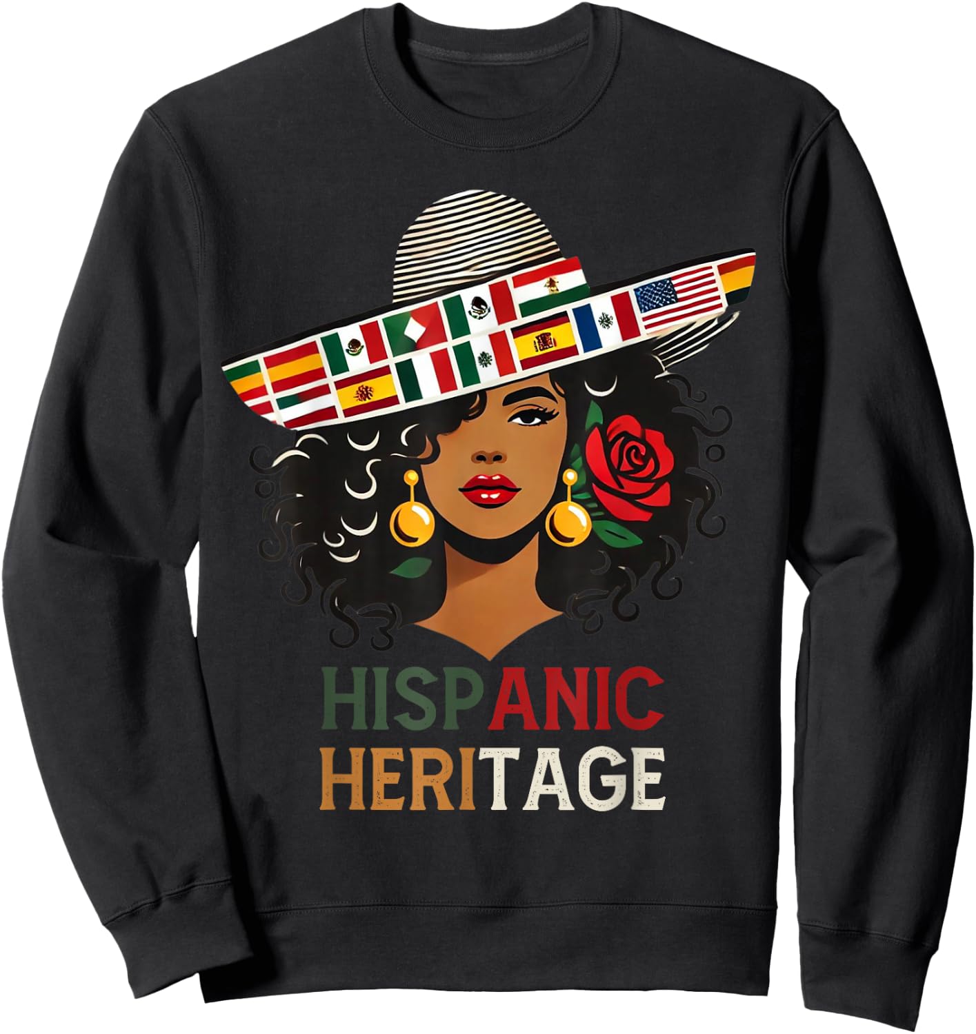 Hispanic Heritage Month Women's Latino Countries Flags Hat Sweatshirt - Sweatshirt | Black