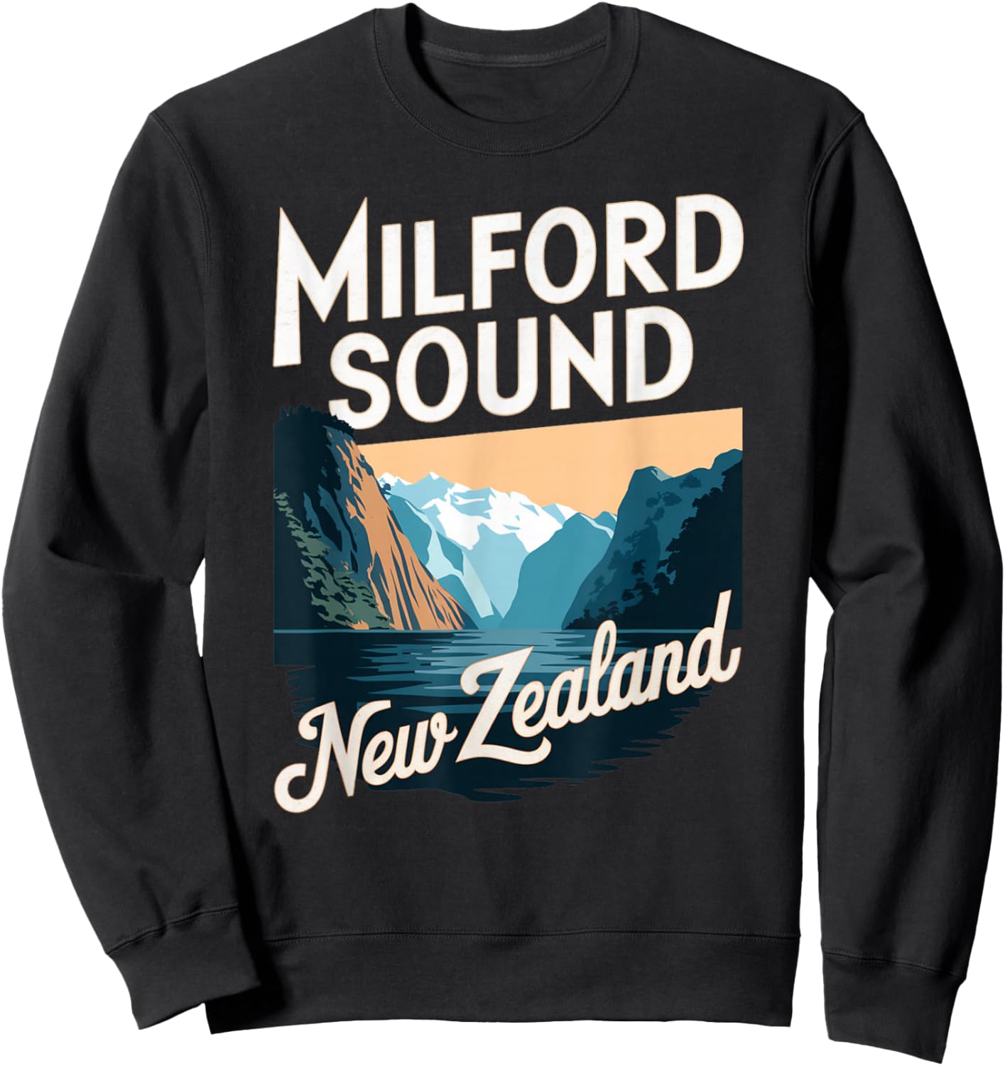 Explore Scenic Milford Sound in New Zealand Sweatshirt - Sweatshirt | Black