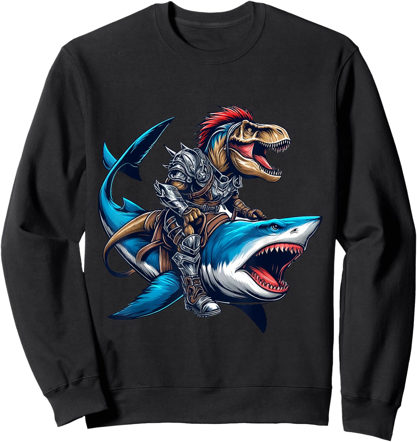 T-Rex Riding Great White Shark into Battle Awesome Kid Sweatshirt - Sweatshirt | Black