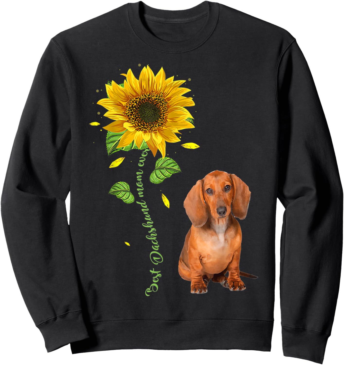 Dachshund Mom Ever Sunflower Cute Dog Men Women Kids Sweatshirt - Sweatshirt | Black