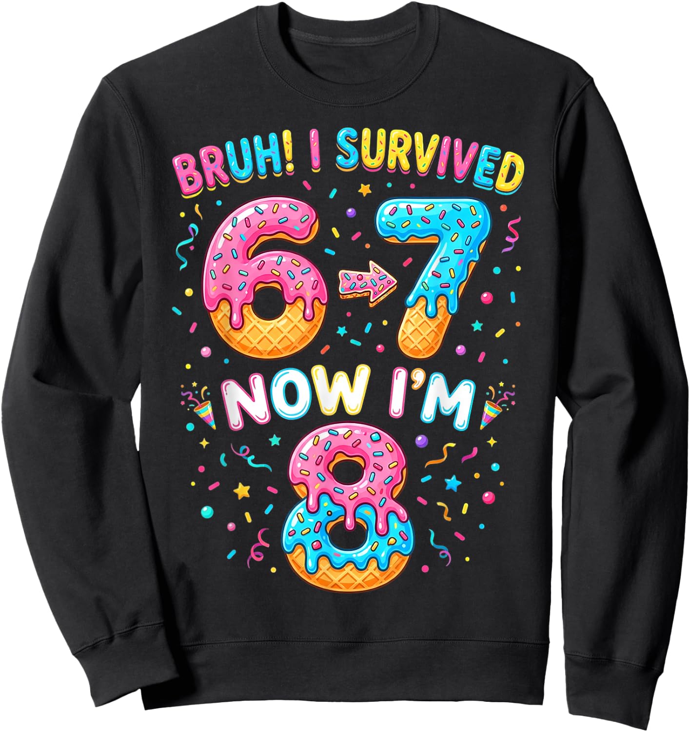 Bruh I Survived 6 to 7 Now Im 8 Birthday Gifts Boy Girl Kid Sweatshirt - Sweatshirt | Black