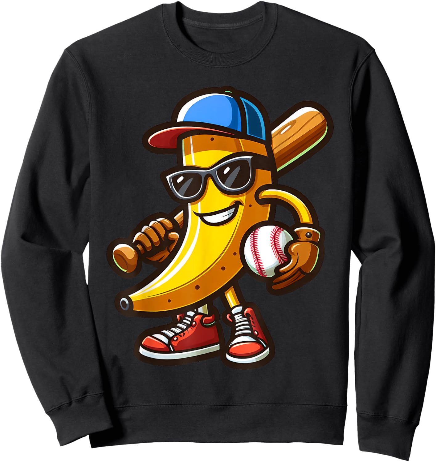 Funny Banana Playing Baseball Funny Baseball Players Kids Sweatshirt - Sweatshirt | Black