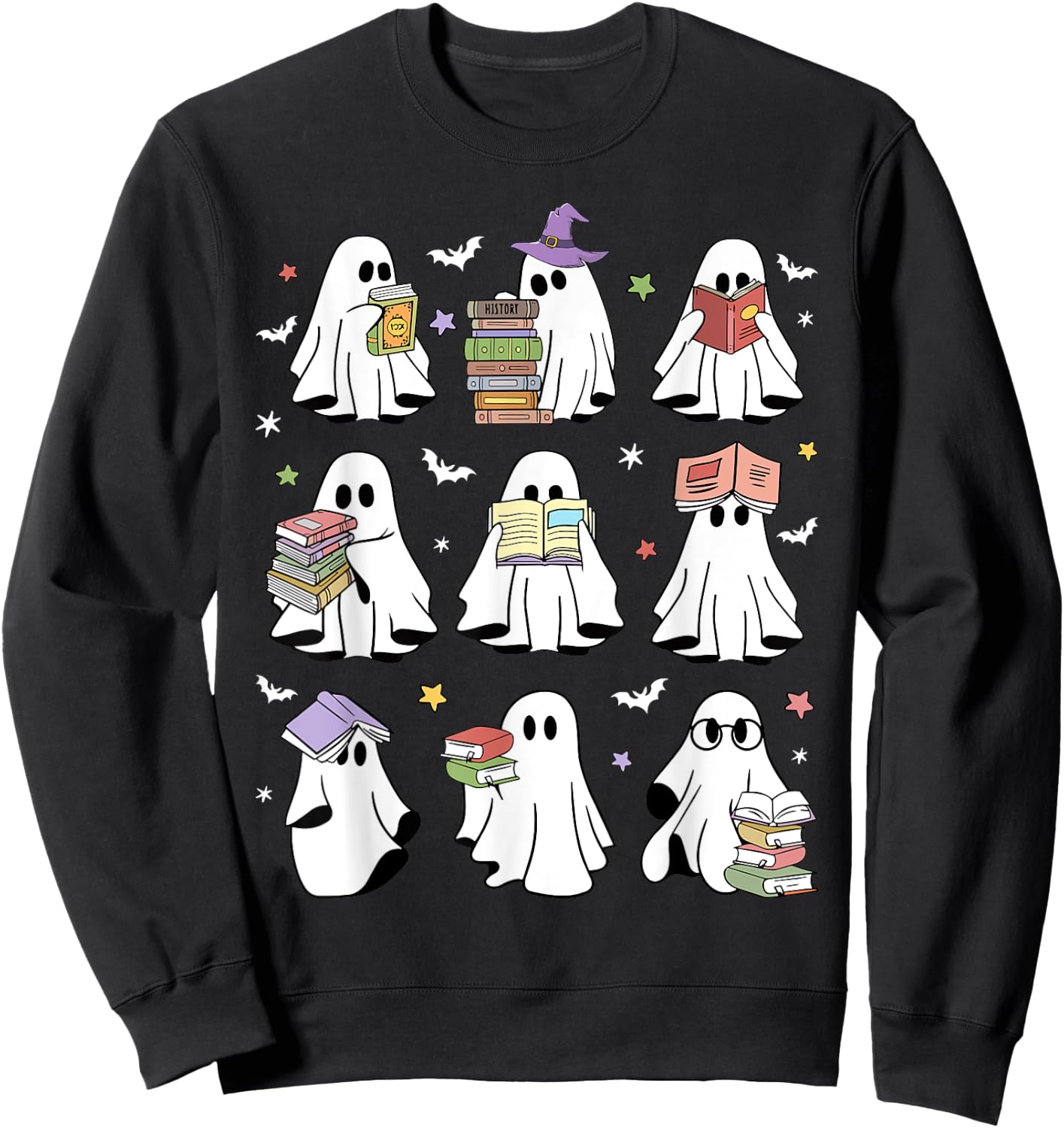 Funny Ghost Book Reading Halloween Books Lover Teacher Kids Sweatshirt - Sweatshirt | Black