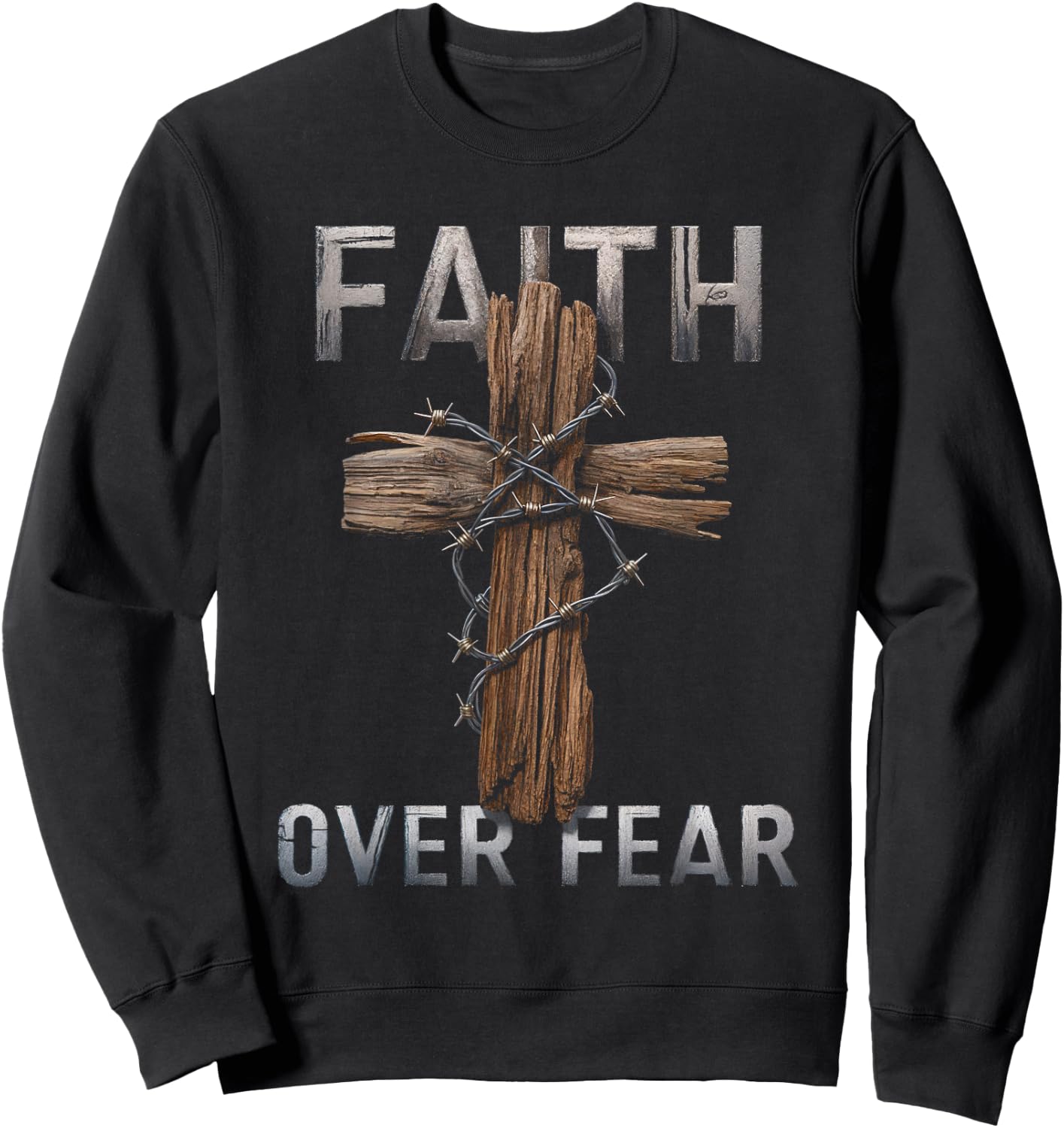 Faith Over Fear Christian Cross God Jesus Faith Religion Sweatshirt - Sweatshirt | Black