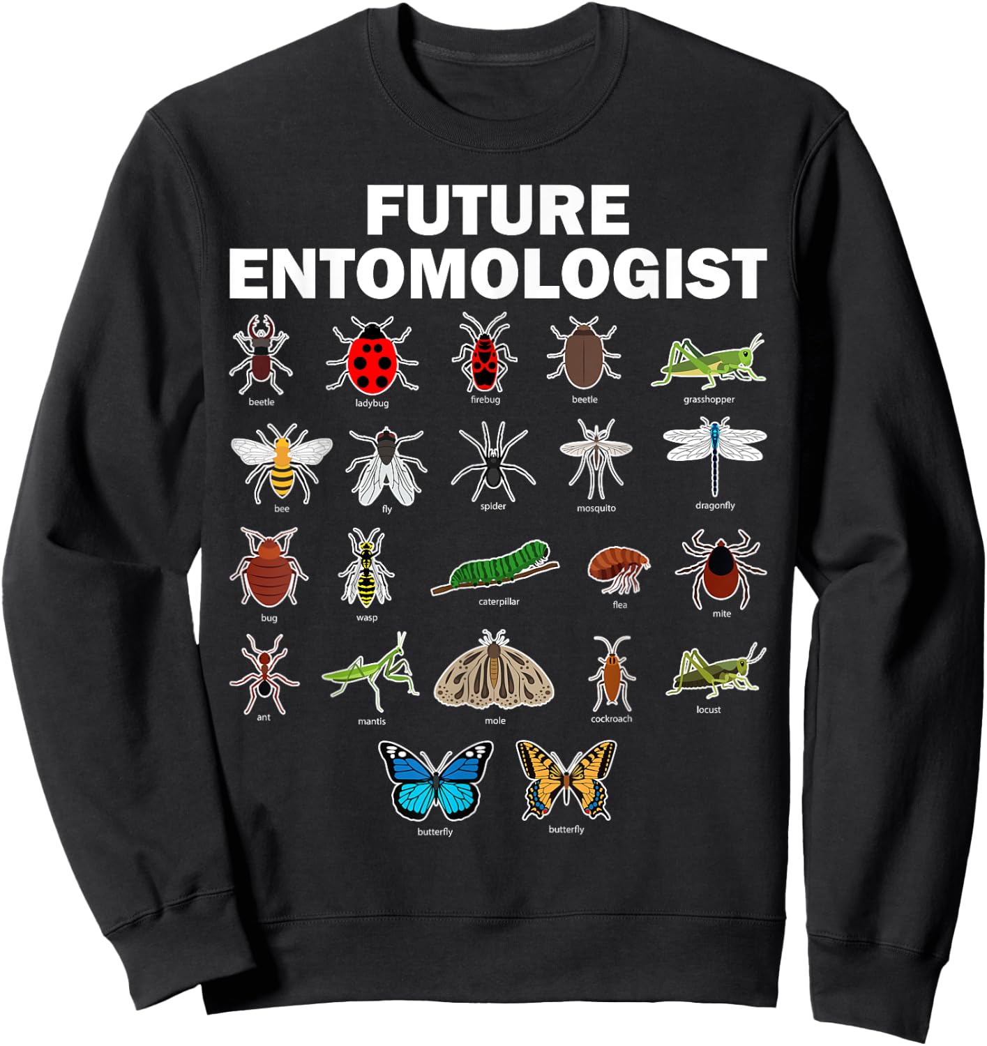Funny Entomology Insect Bug Lover Men Women Boys Girls Kids Small Sweatshirt - Sweatshirt | Black
