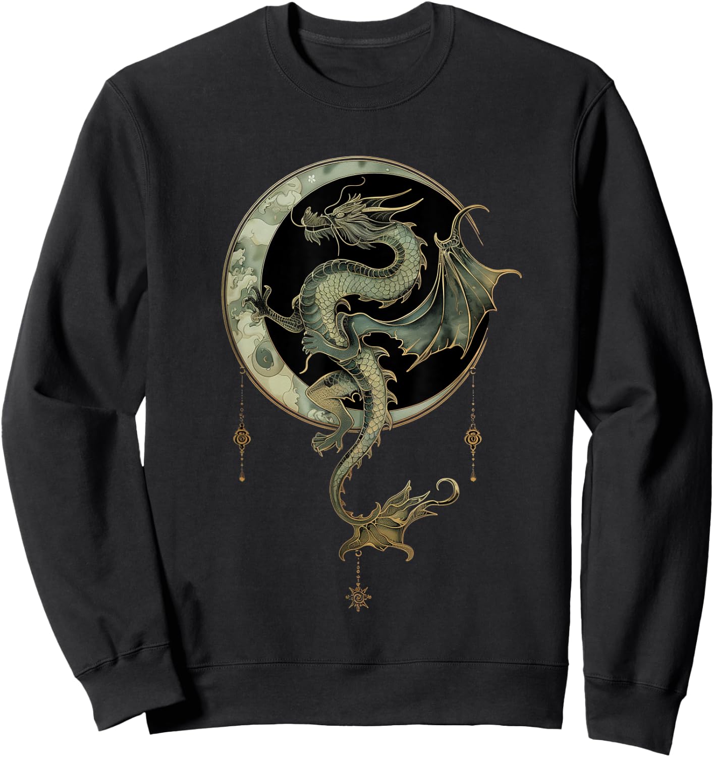 Emerald Dragon of the Moonlit Realm Sweatshirt - Sweatshirt | Black