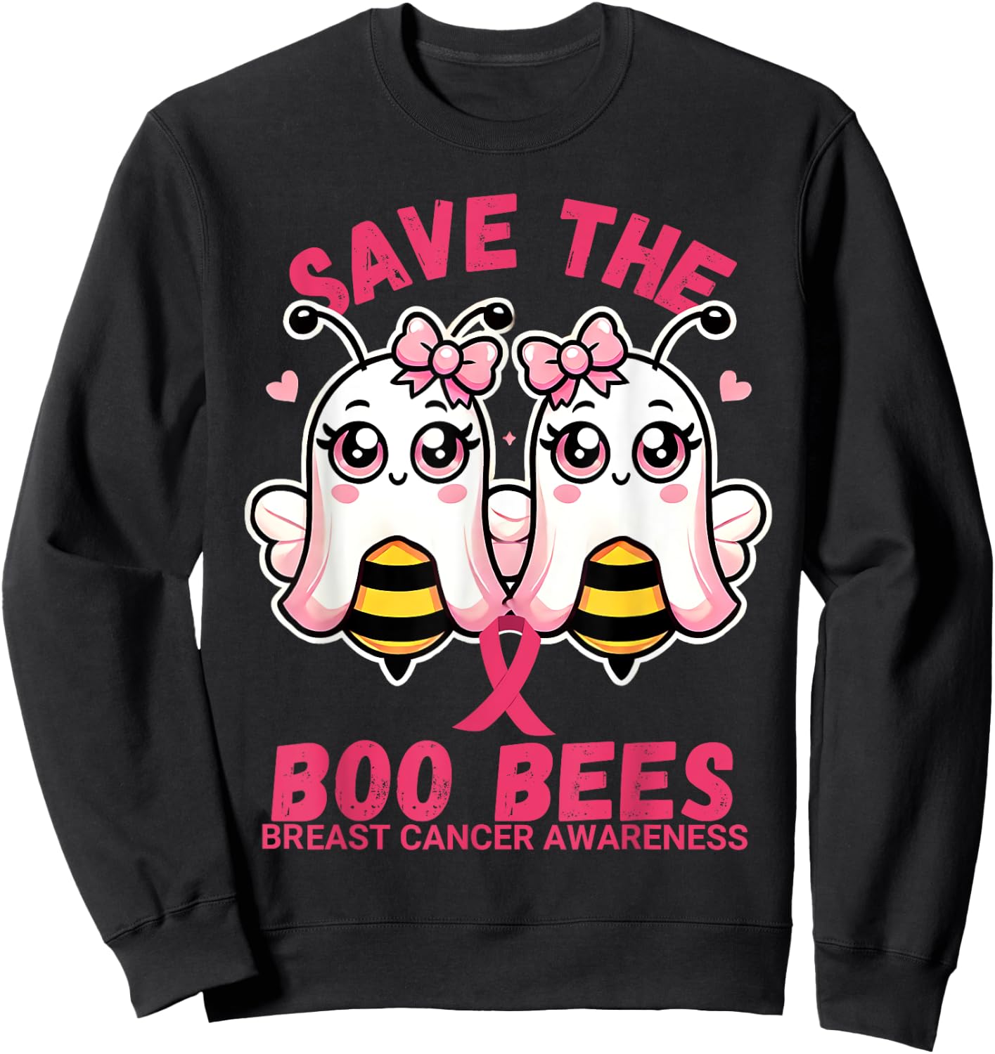 Save The Boobees Breast Cancer Awareness Boo Bee Halloween Sweatshirt - Sweatshirt | Black