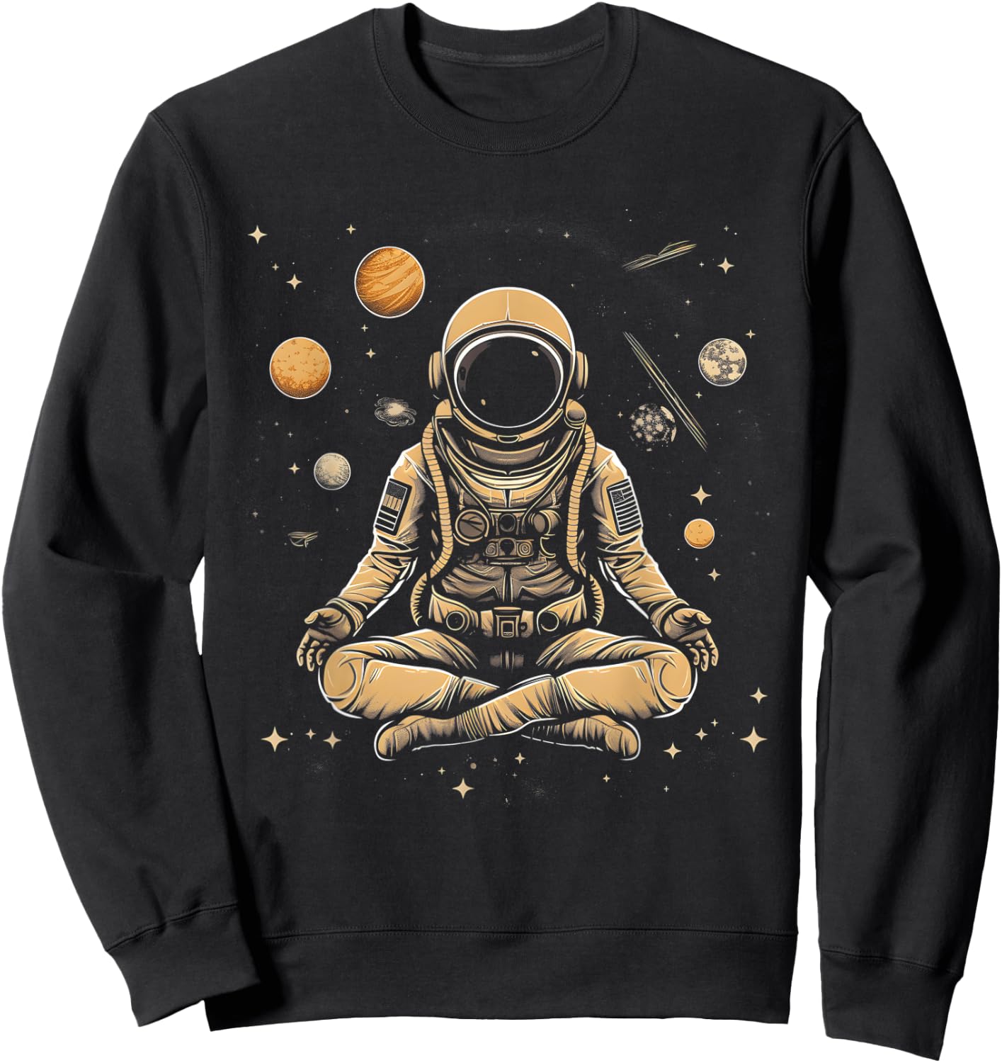 Vintage Lotus Meditating Astronaut Zen Yoga Planets Universe Sweatshirt - Sweatshirt | Black