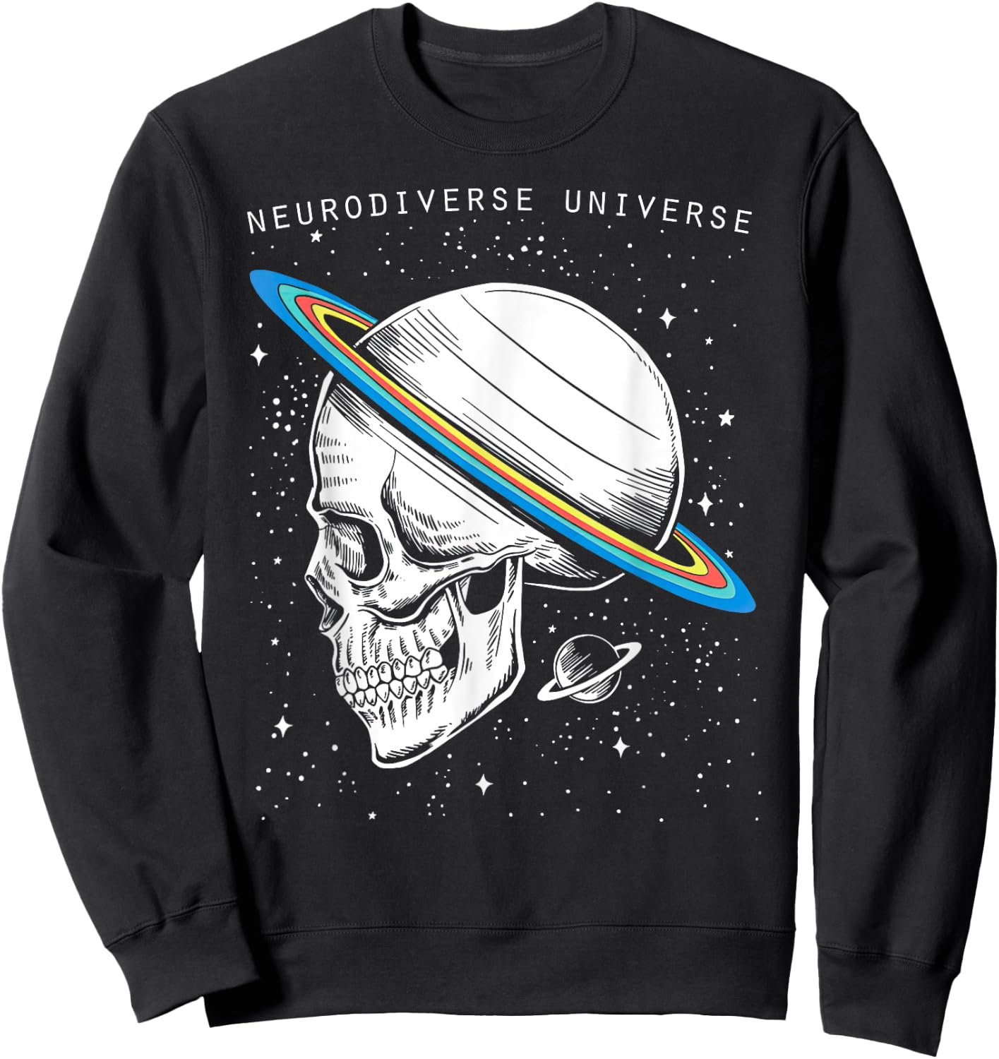 Neurodiverse Universe Skull Neurodiversity Autism Awareness Sweatshirt - Sweatshirt | Black