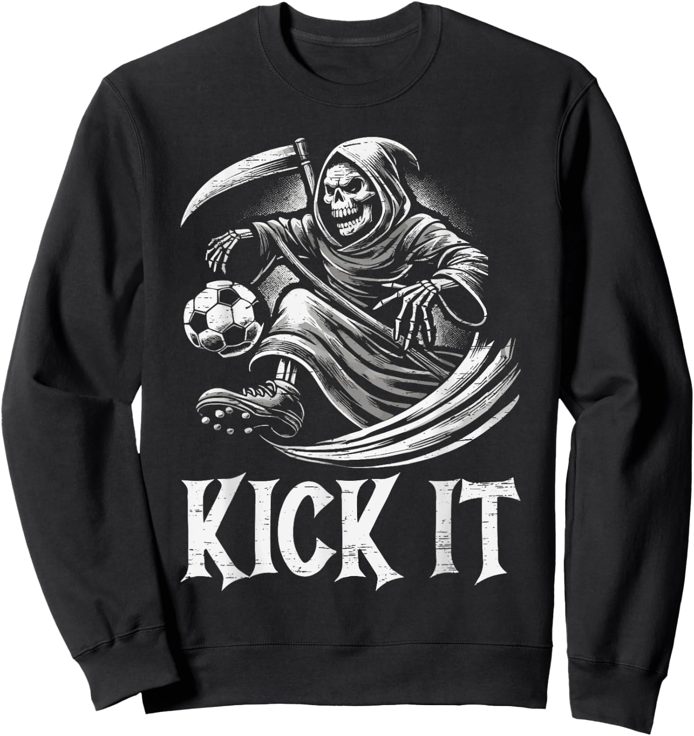 Kick It Grim Reaper Playing Soccer Sweatshirt - Sweatshirt | Black