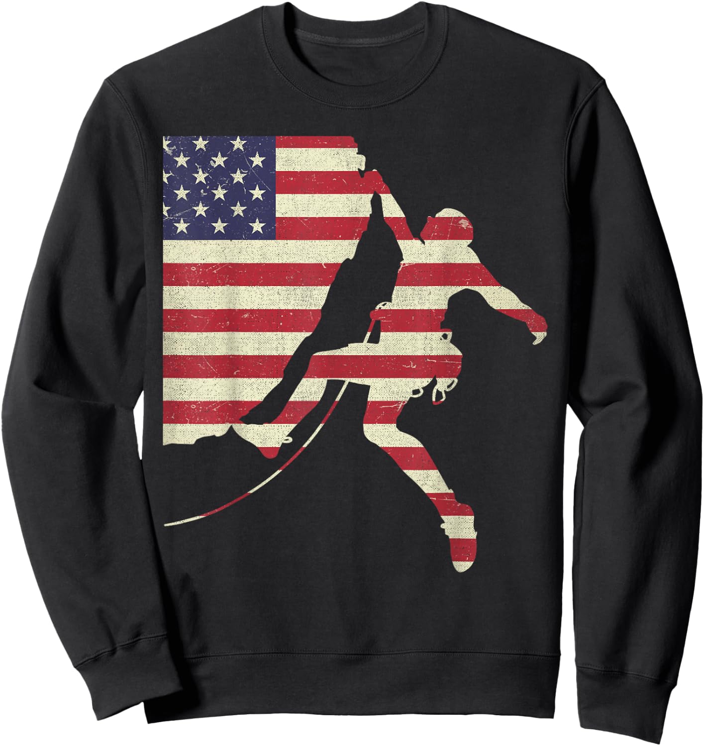 Patriotic 4th of July American USA Flag Rock Climbing Sweatshirt - Sweatshirt | Black