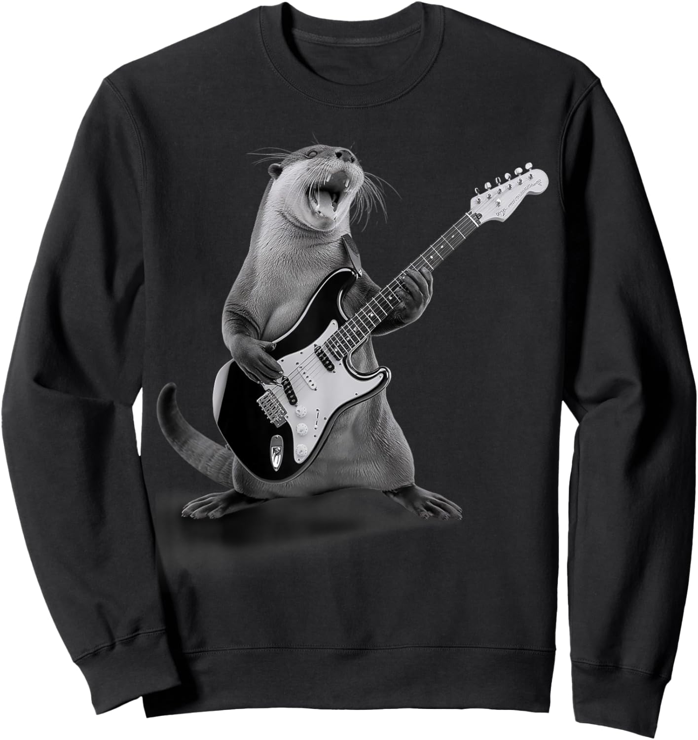 Otter Playing Guitar Rock Star Funny Gifts Women Kid Sweatshirt - Sweatshirt | Black