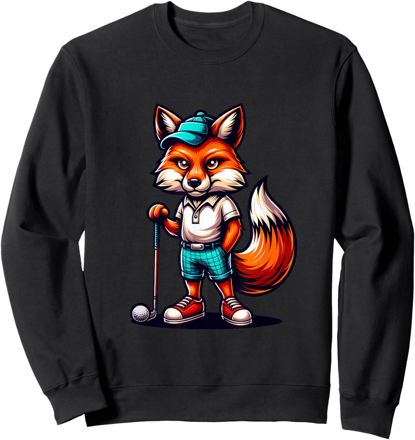 Golf Fox Playful Fox With Golf Gear Sweatshirt - Sweatshirt | Black
