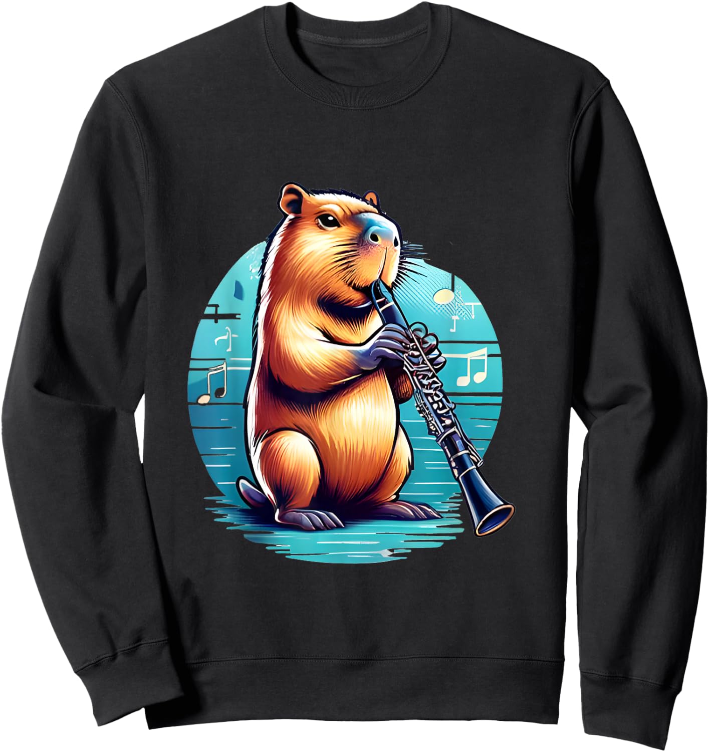 Funny Capybara Playing Clarinet Player Musician Clarinet Sweatshirt - Sweatshirt | Black
