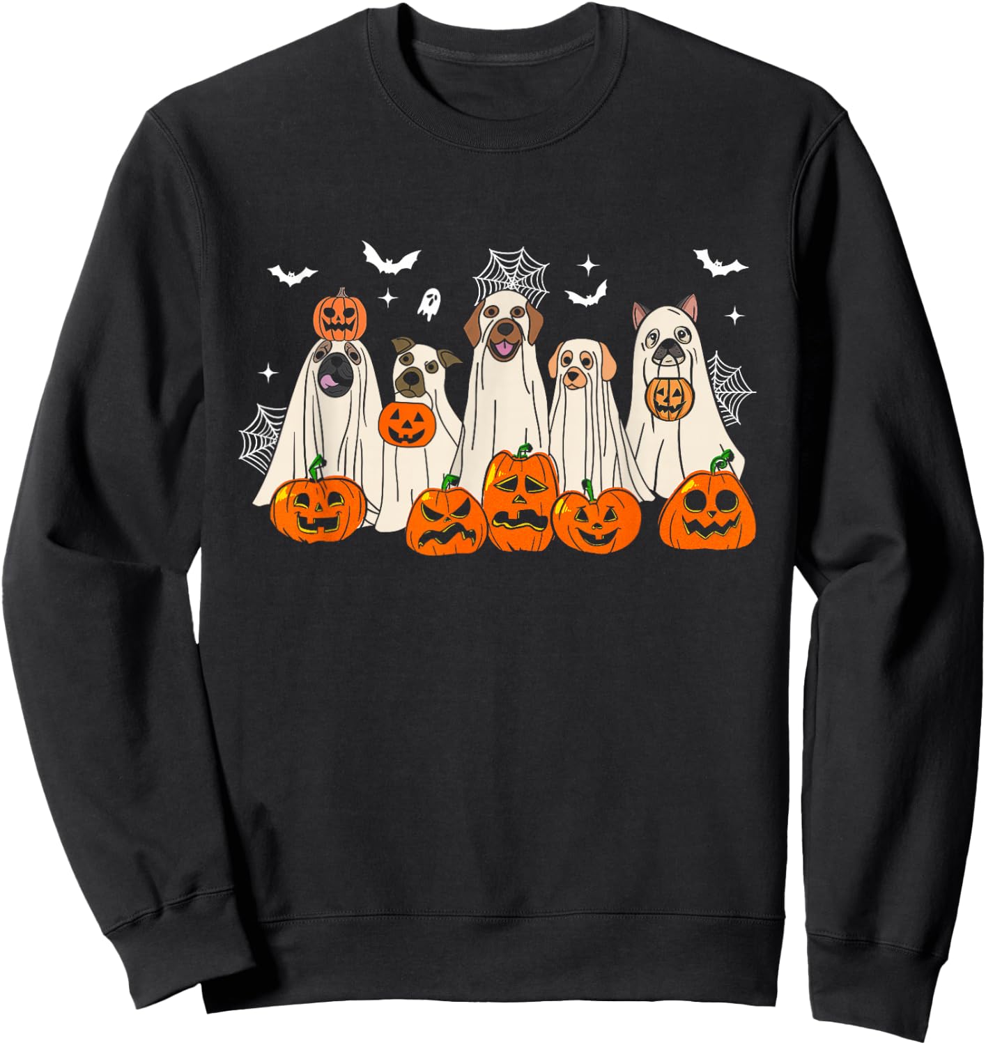 Cute Halloween Ghost Dogs Funny Dog Lovers Men Women Sweatshirt - Sweatshirt | Black