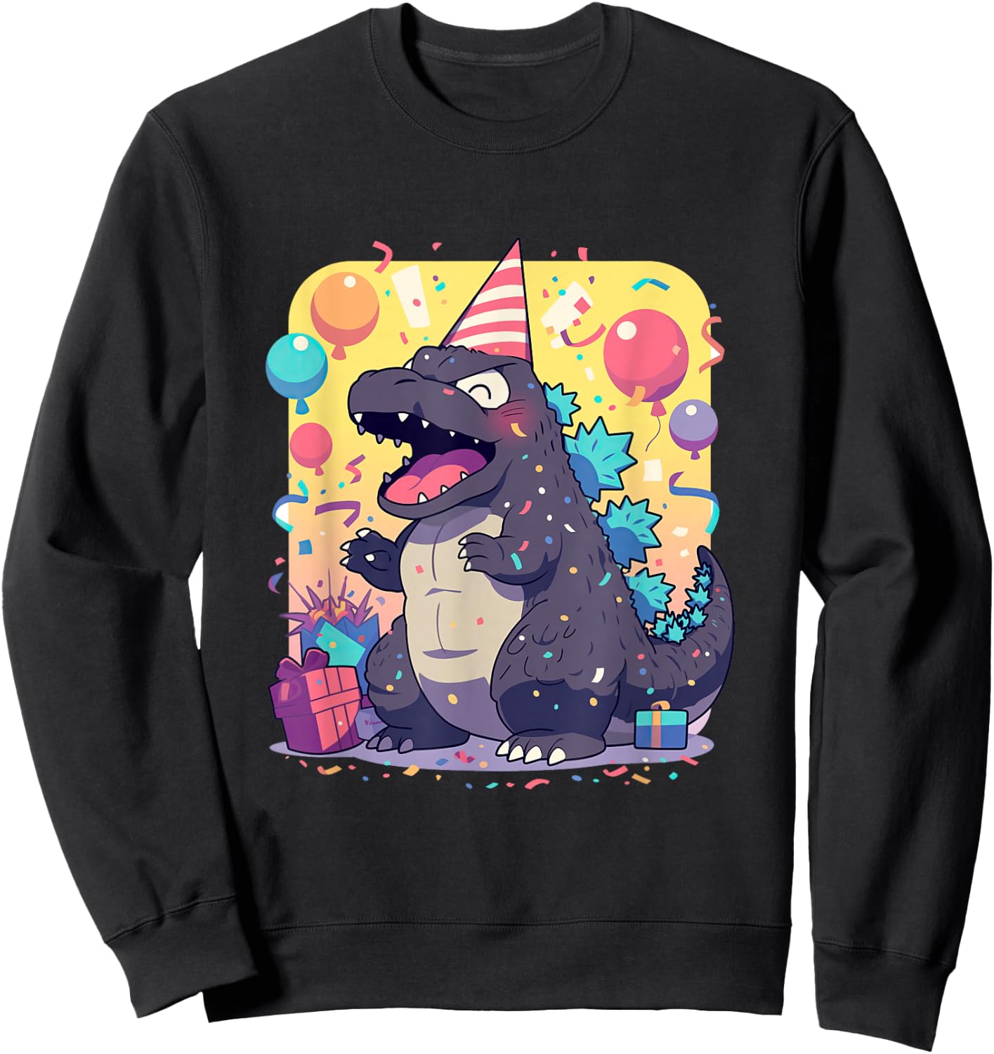 Cute Happy Birthday Japanese Kaiju Monster Epic Party Sweatshirt - Sweatshirt | Black
