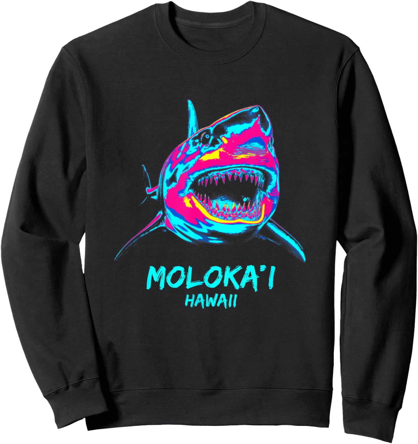 Colourful Shark Graphic Surf Lover Molokai Sweatshirt - Sweatshirt | Black