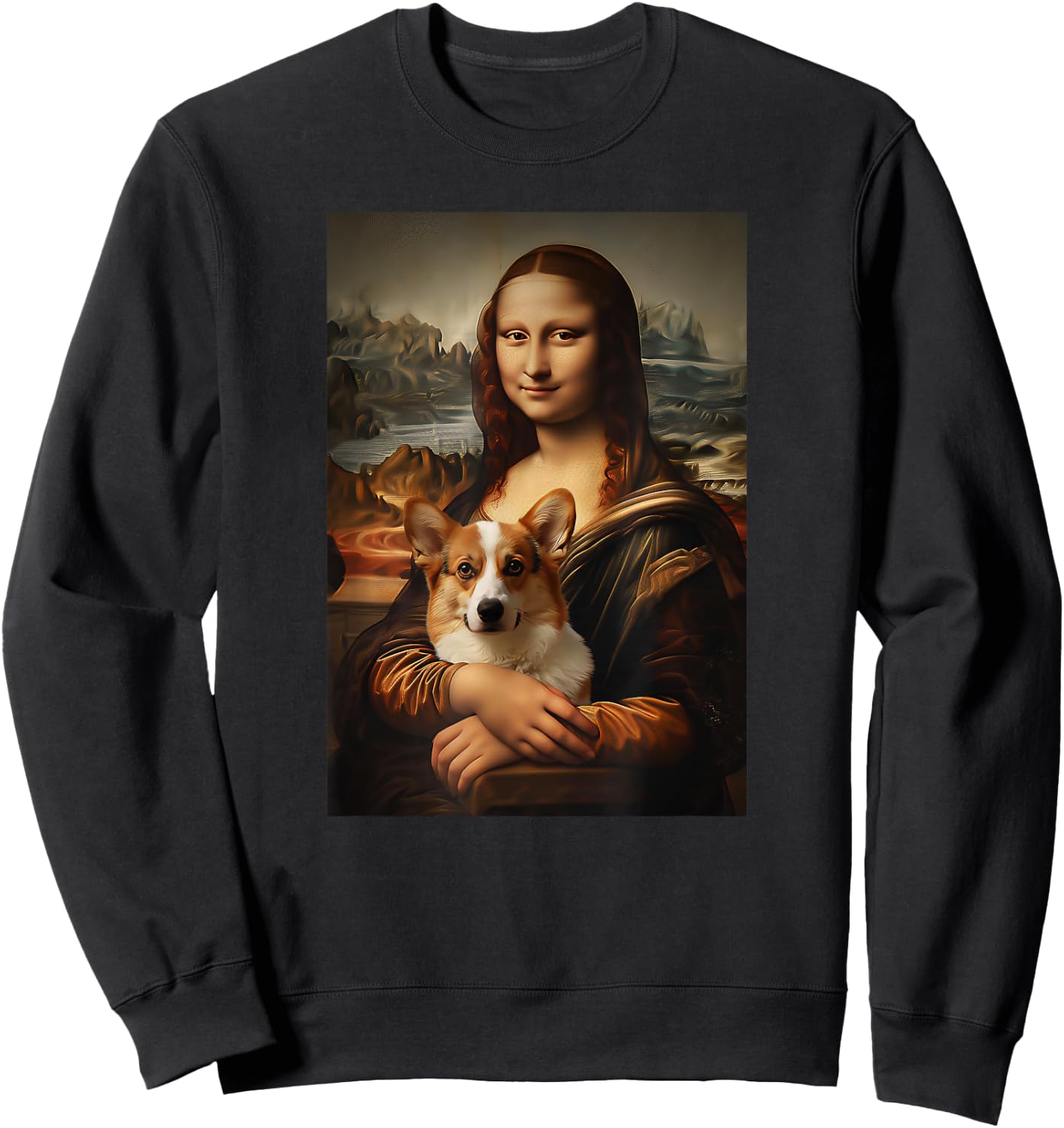Corgi Mona Lisa Painting Art Dog Mom Dad Sweatshirt - Sweatshirt | Black