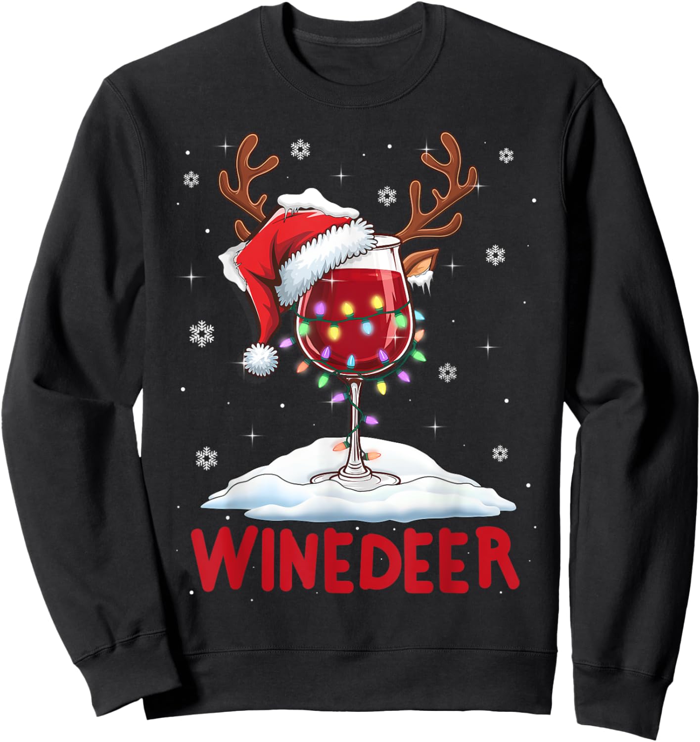 Winedeer Reinbeer Santa Hat Reindeer Couple Xmas Matching Sweatshirt - Sweatshirt | Black