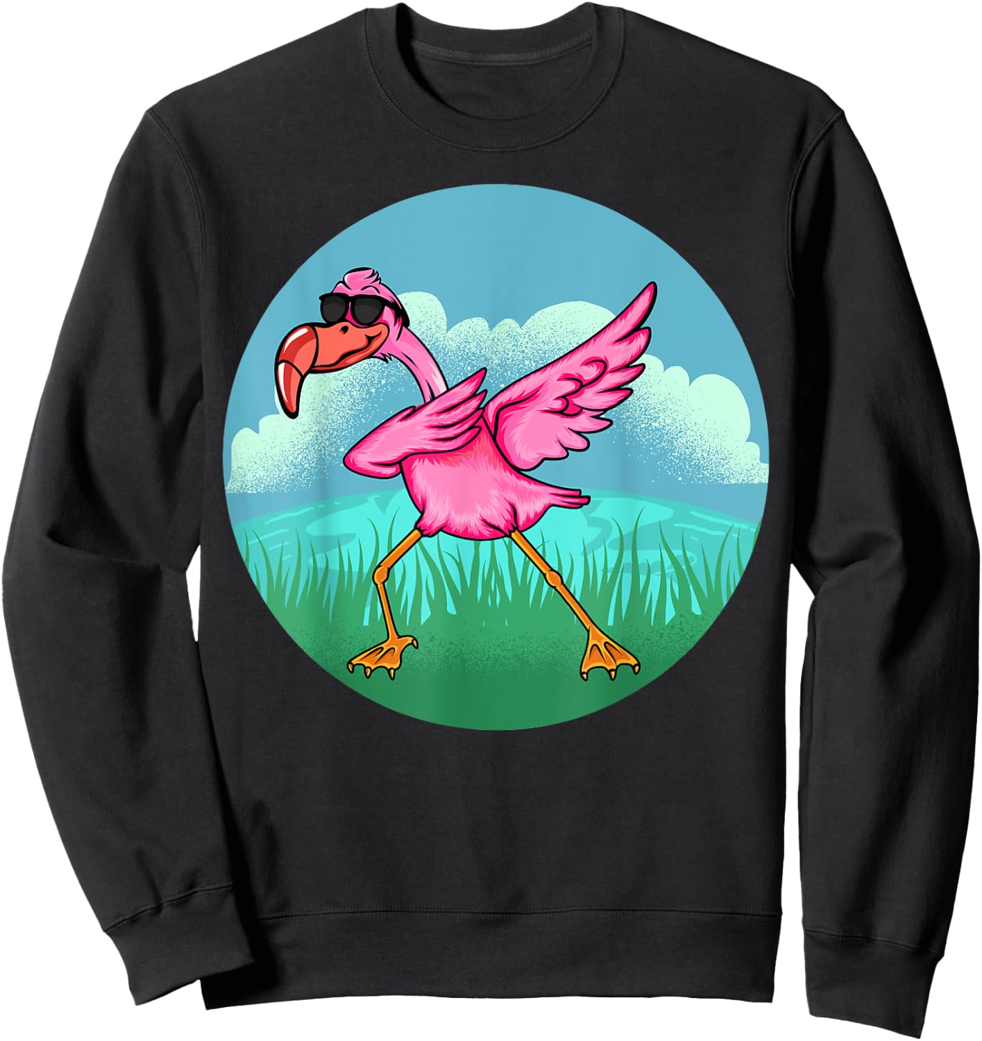 Dabbing Flamingo Wearing Sunglass - Dab Dance Flamingo Lover Sweatshirt - Sweatshirt | Black