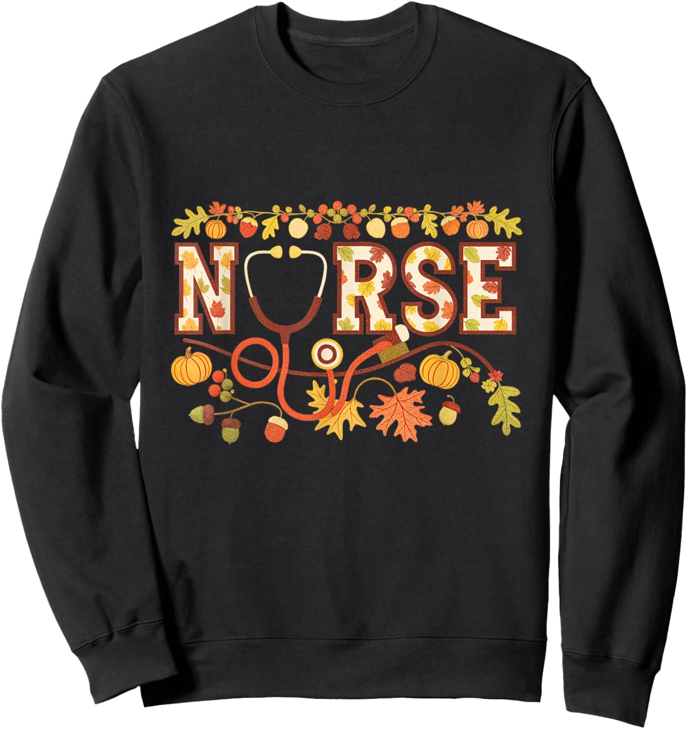 Nurse Fall Stethoscope Autumn Harvest Nurses Sweatshirt - Sweatshirt | Black