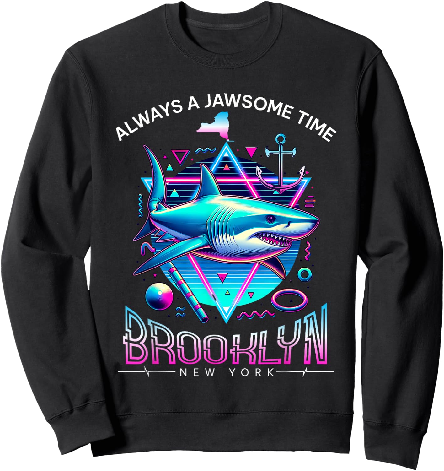 Brooklyn NY Shark Retro 80s Funny Souvenir Sweatshirt - Sweatshirt | Black