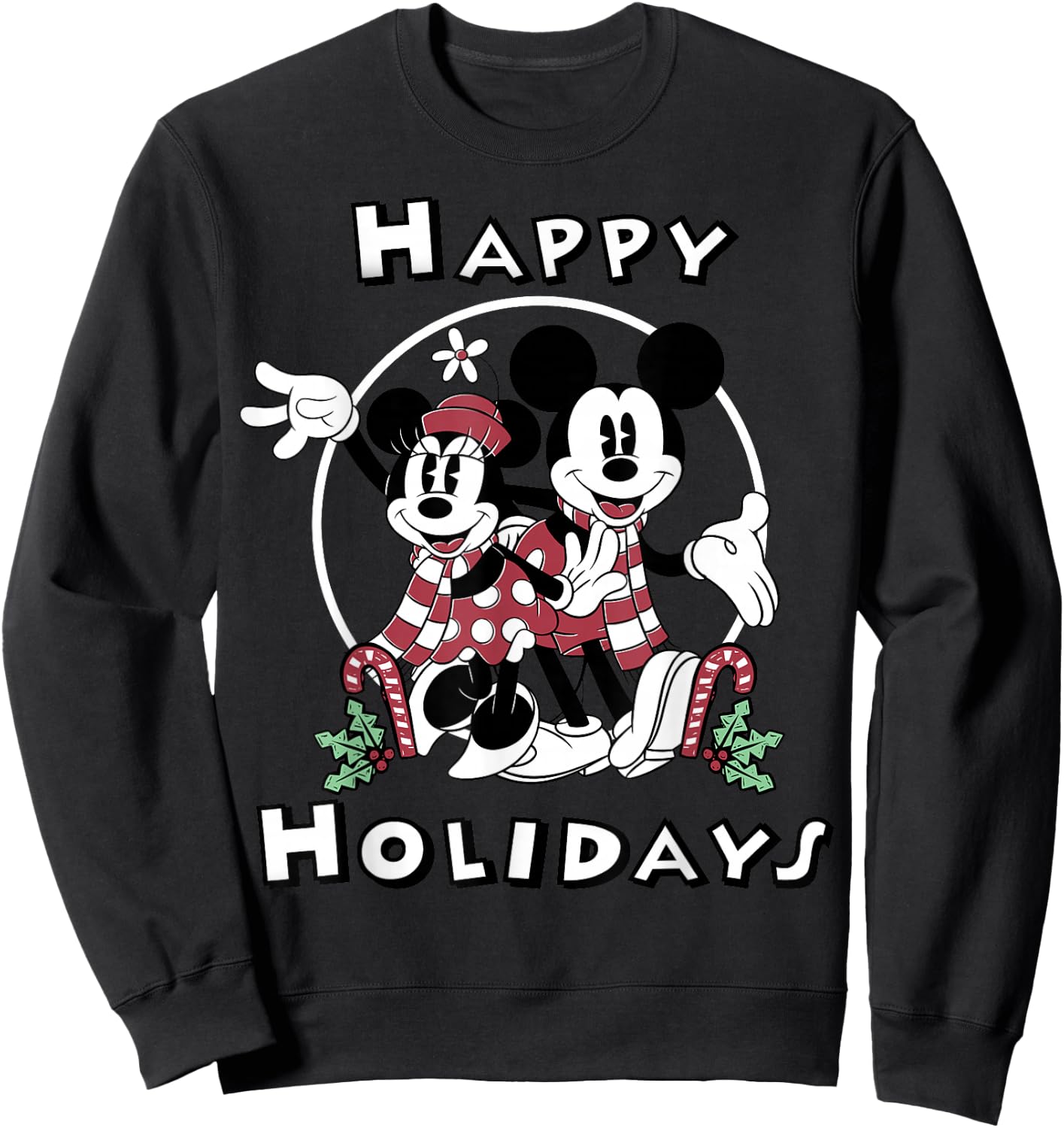 Disney Mickey and Minnie Mouse Happy Holidays Christmas Sweatshirt - Sweatshirt | Black