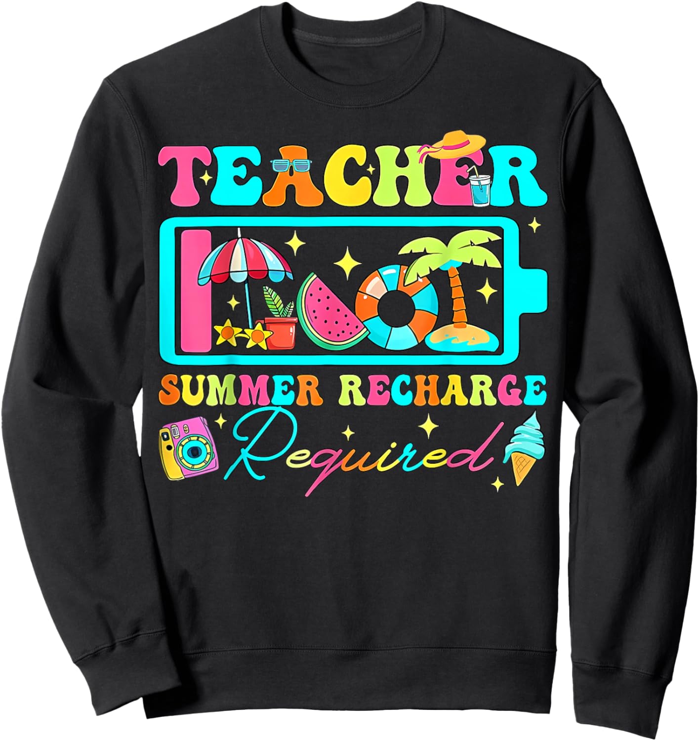 Teacher Summer Recharge Required Tropical Beach Vacation Sweatshirt - Sweatshirt | Black