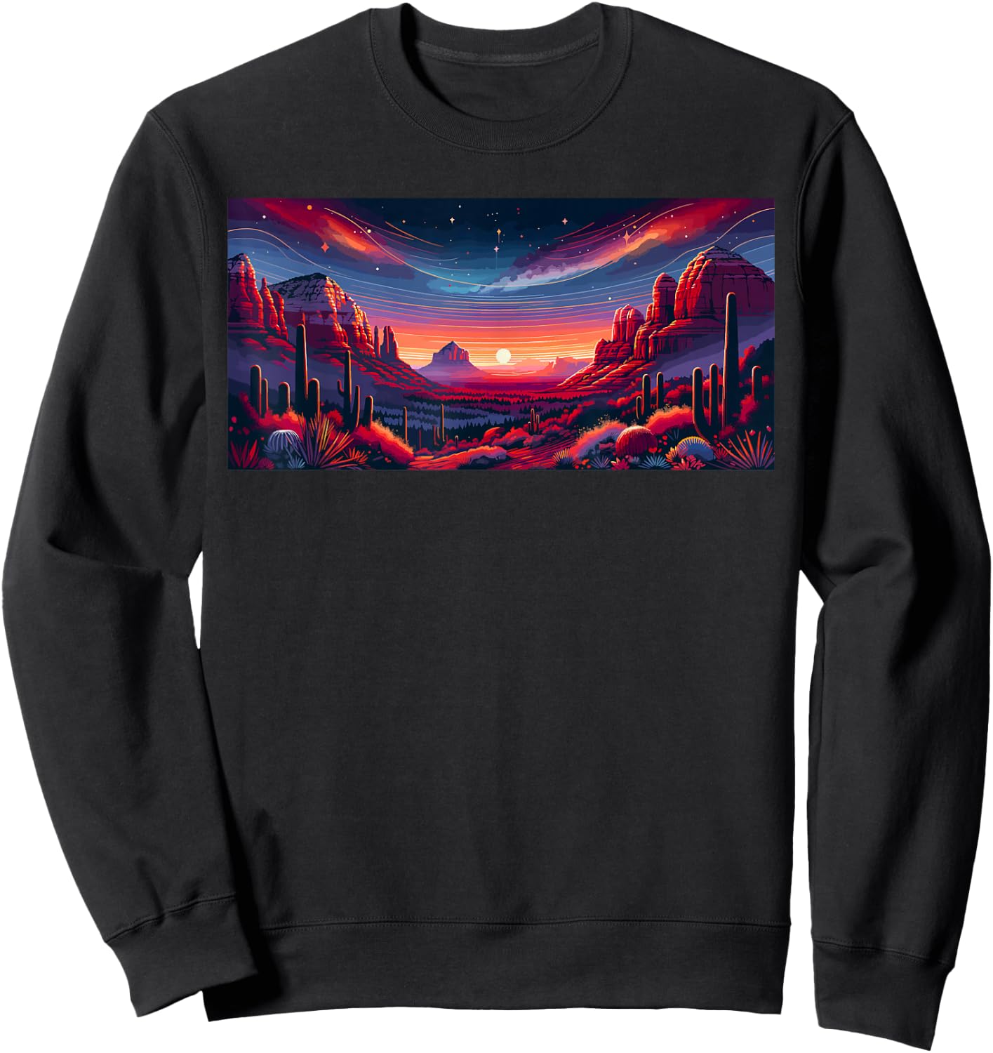 Sedona Arizona Hiking Desert Mountain Cactus Sedona Night Sweatshirt - Sweatshirt | Black