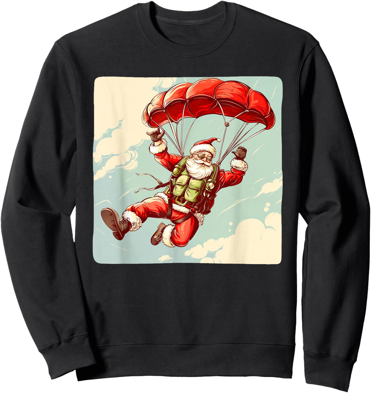 Funny Parachute Santa Costume for Festive Season Sweatshirt - Sweatshirt | Black