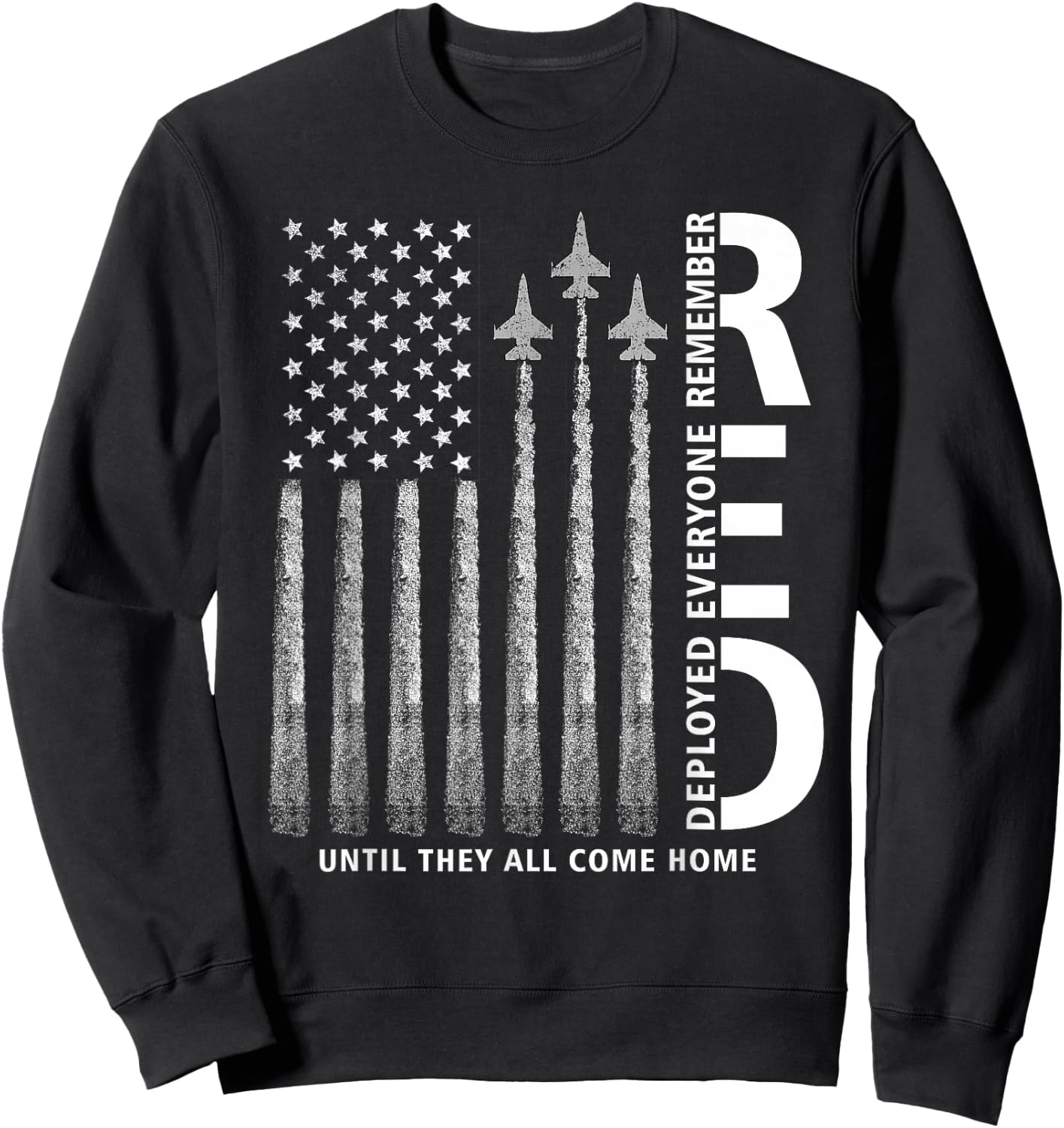 RED Friday Remember Everyone Deployed Military American Flag Sweatshirt - Sweatshirt | Black