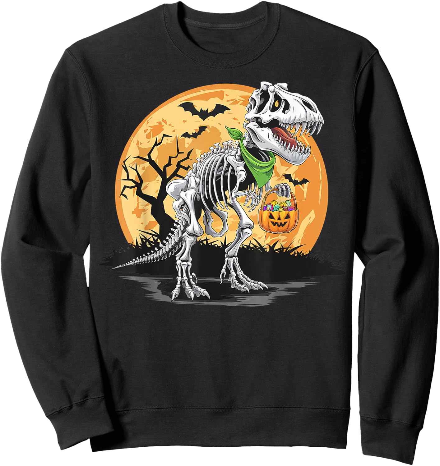Halloween T rex Dinosaur Mummy Pumpkin For Boys Men Women Sweatshirt - Sweatshirt | Black